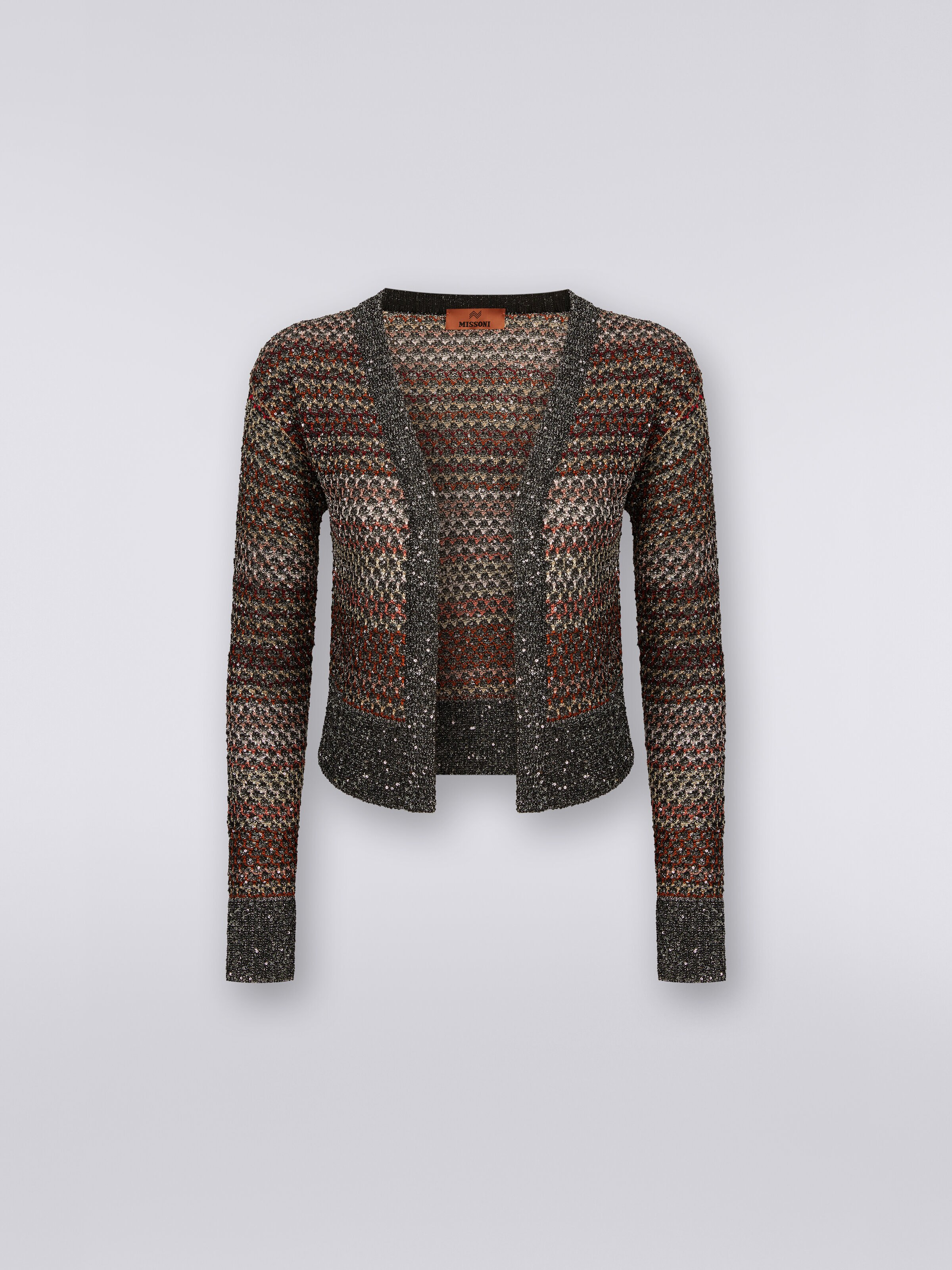 Short cardigan in mesh knit with sequins, Multicoloured  - 0