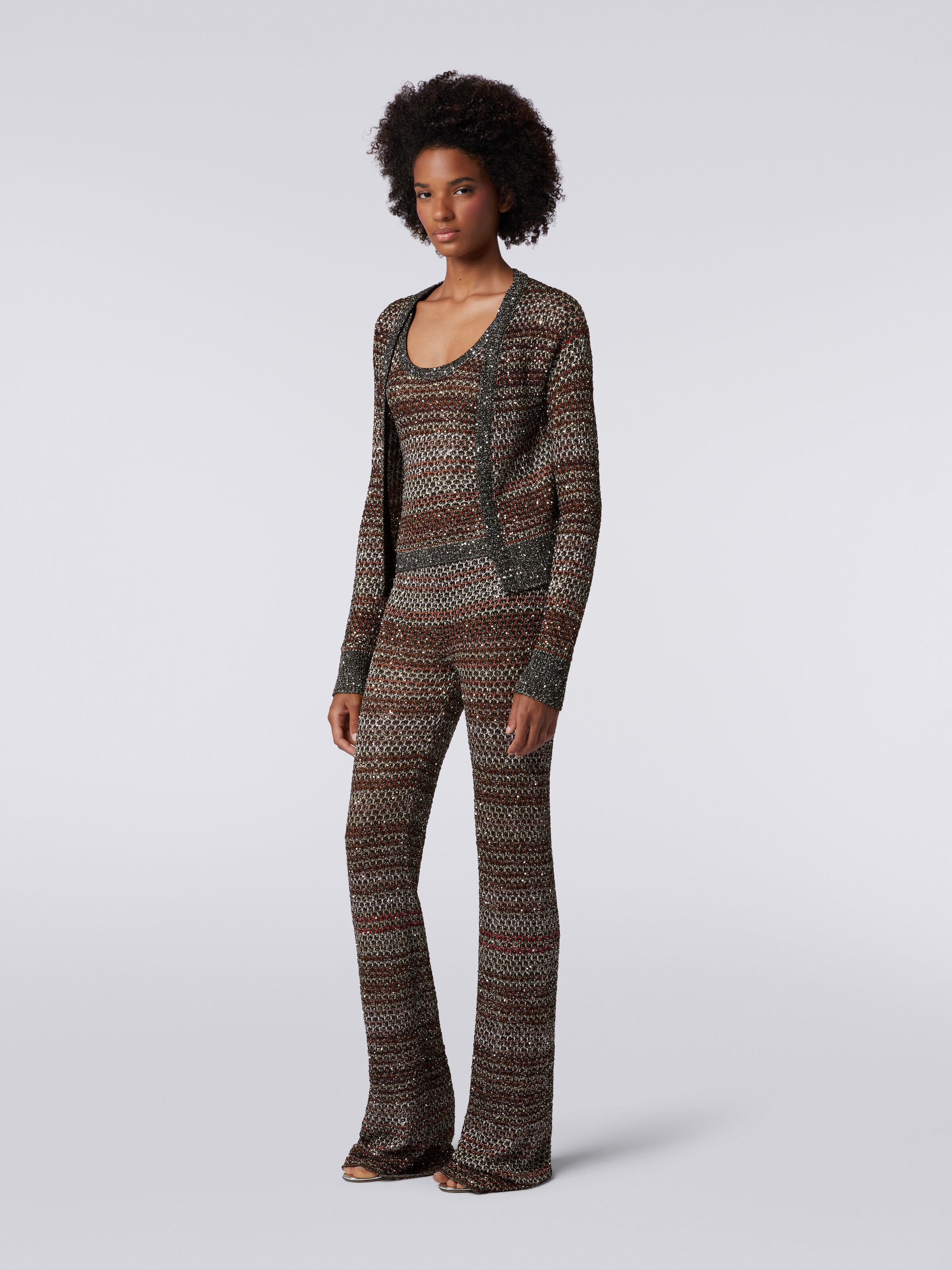 Short cardigan in mesh knit with sequins, Multicoloured  - 2