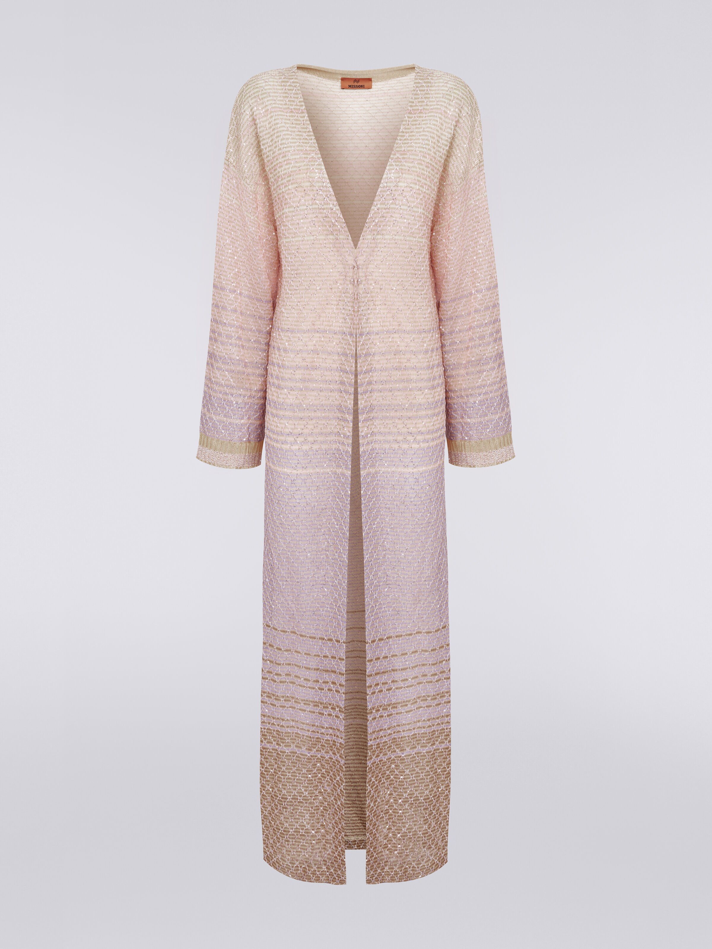 Long cardigan in dégradé knit with sequins, Multicoloured  - 0