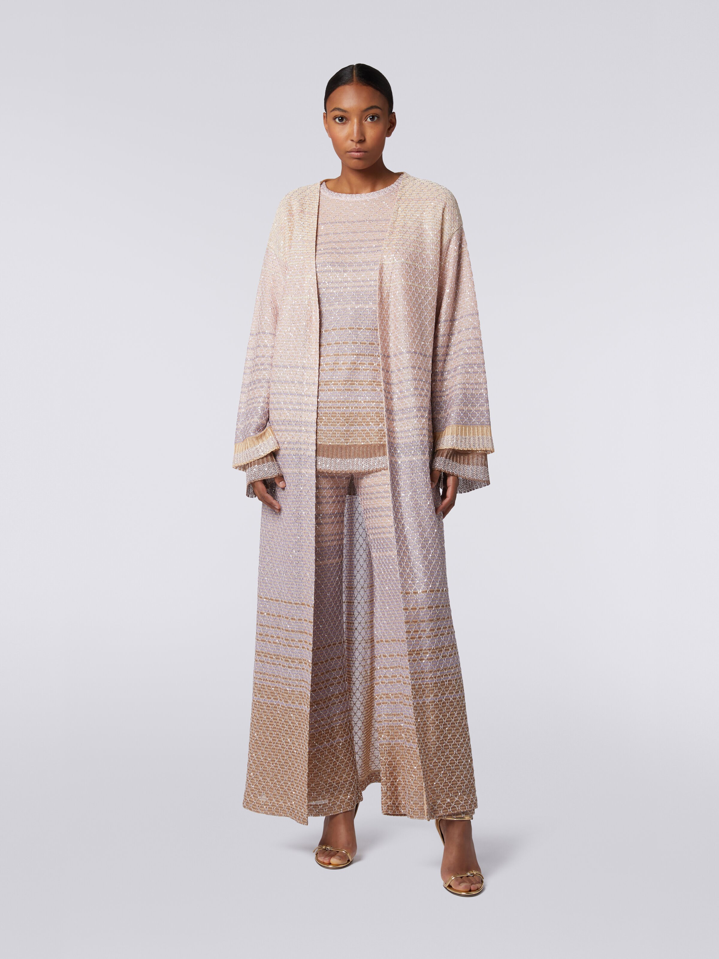 Long cardigan in dégradé knit with sequins, Multicoloured  - 1