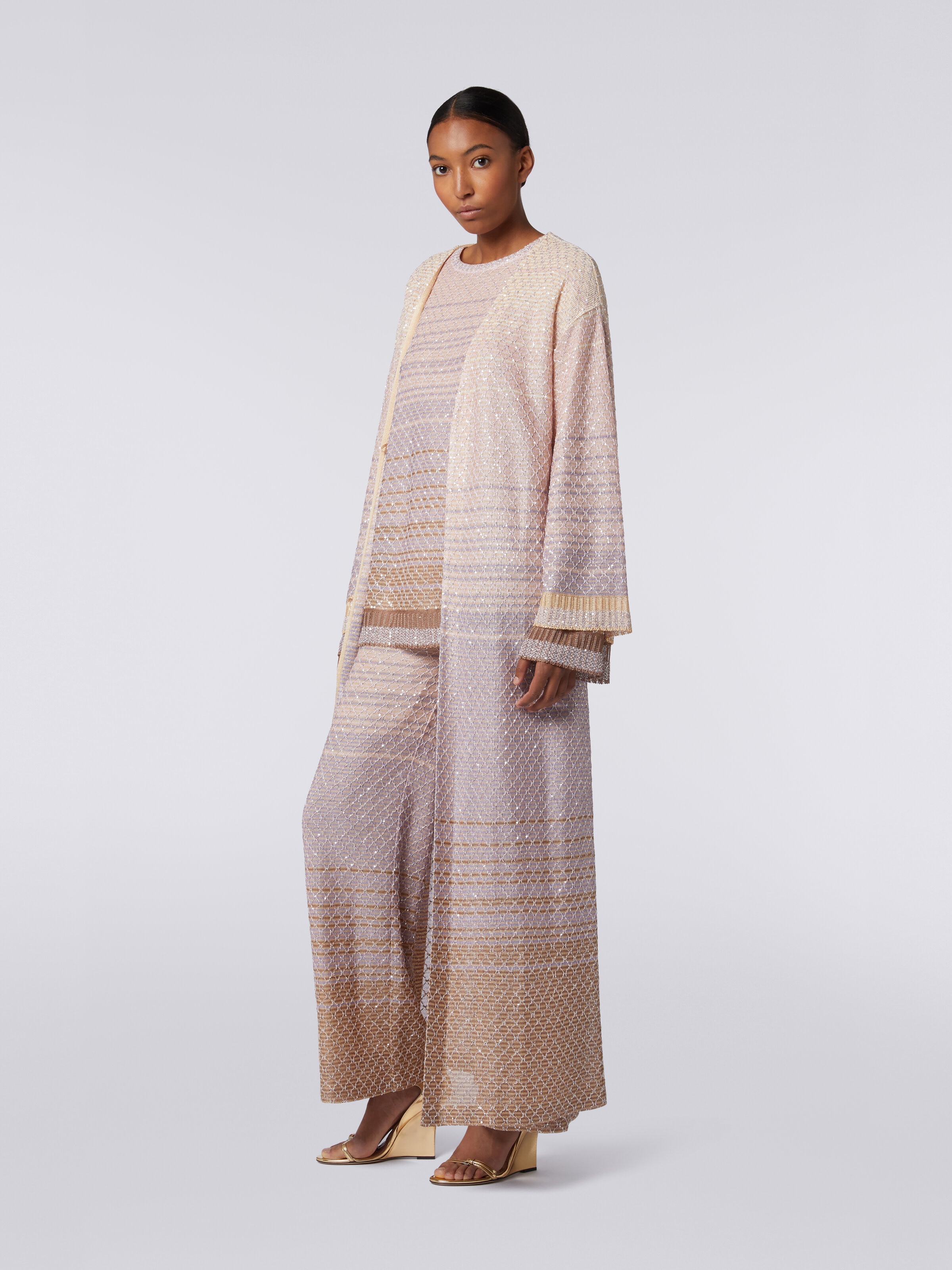 Long cardigan in dégradé knit with sequins, Multicoloured  - 2