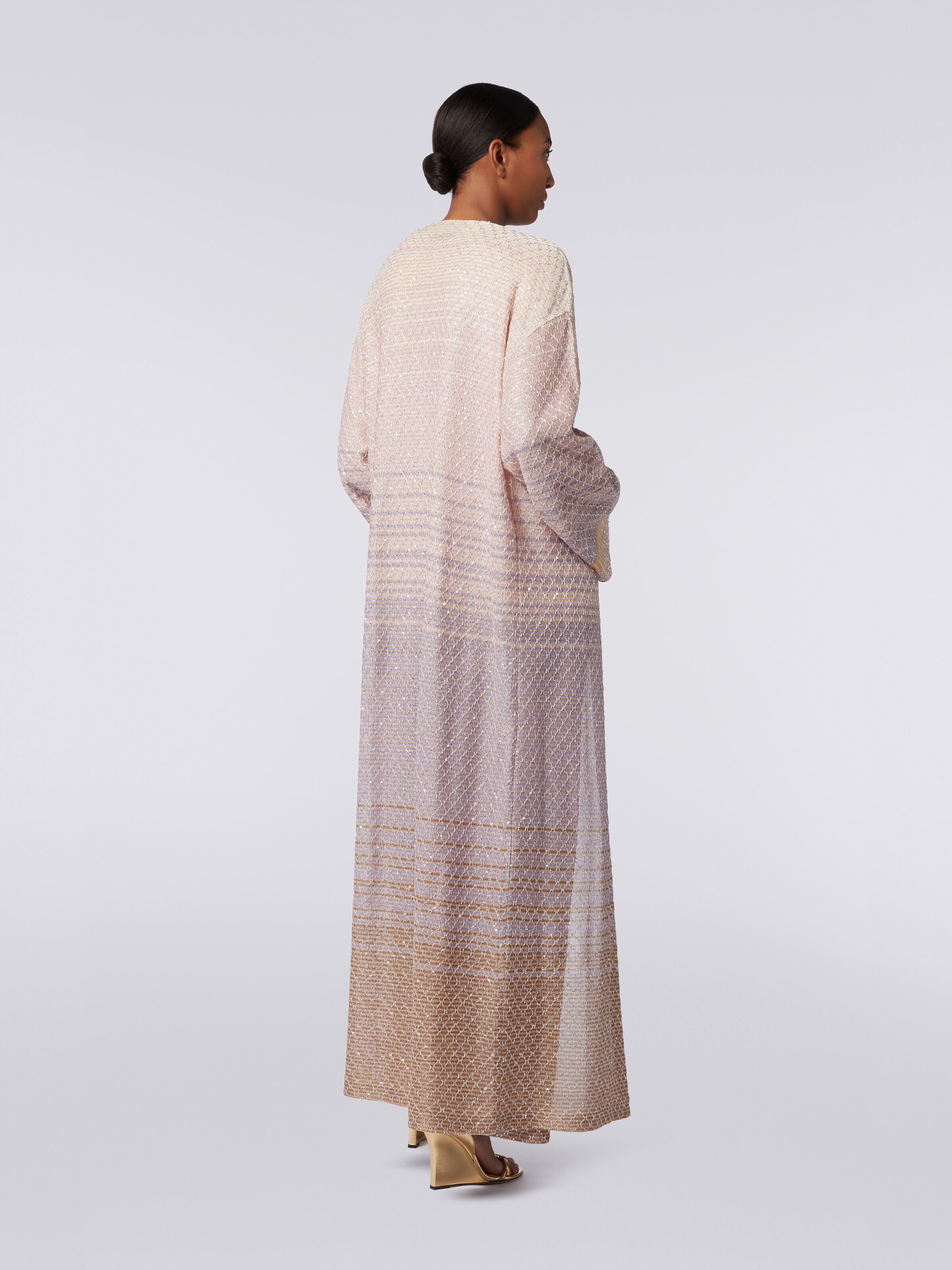 Long cardigan in dégradé knit with sequins, Multicoloured  - 3
