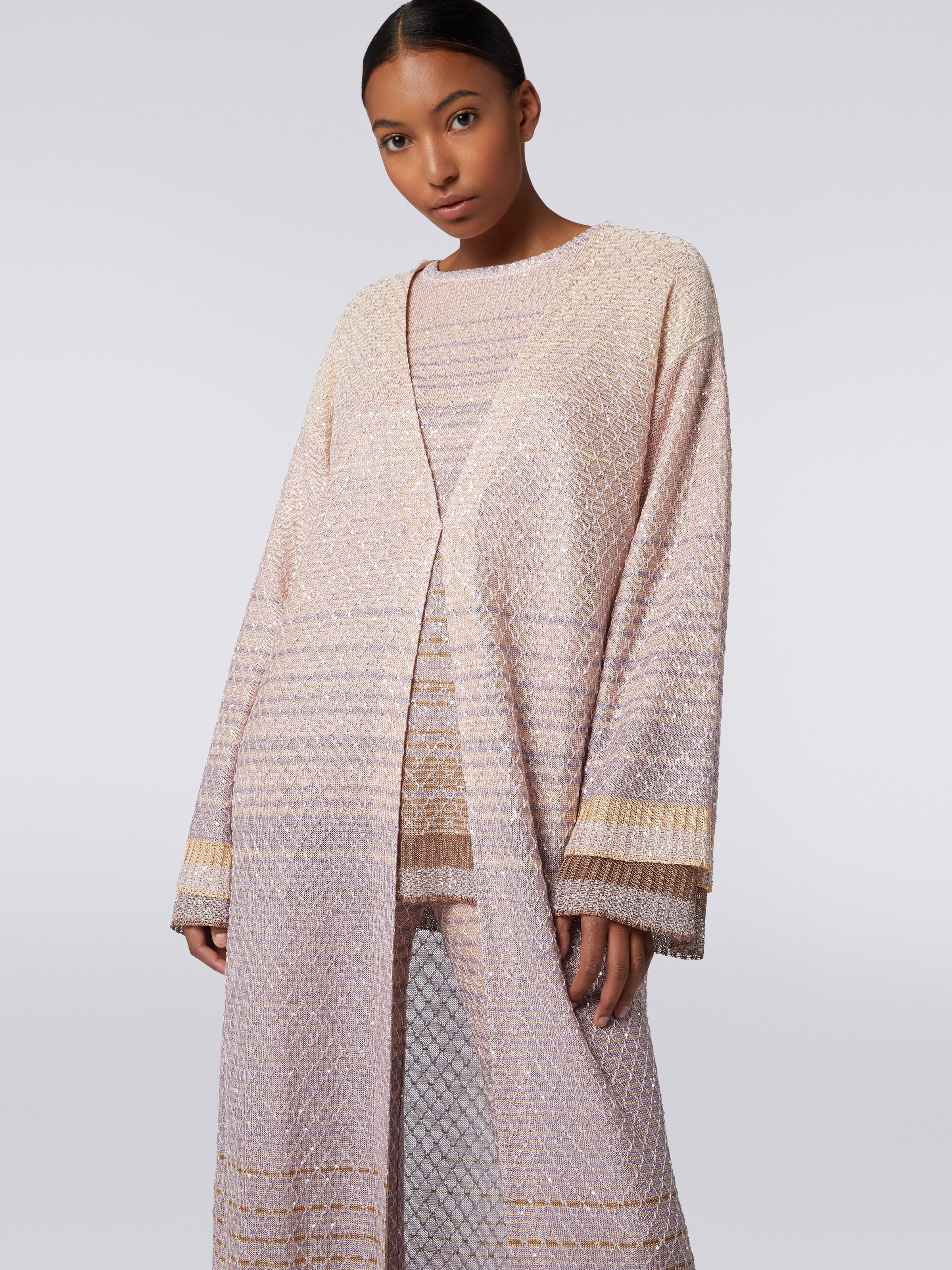 Long cardigan in dégradé knit with sequins, Multicoloured  - 4