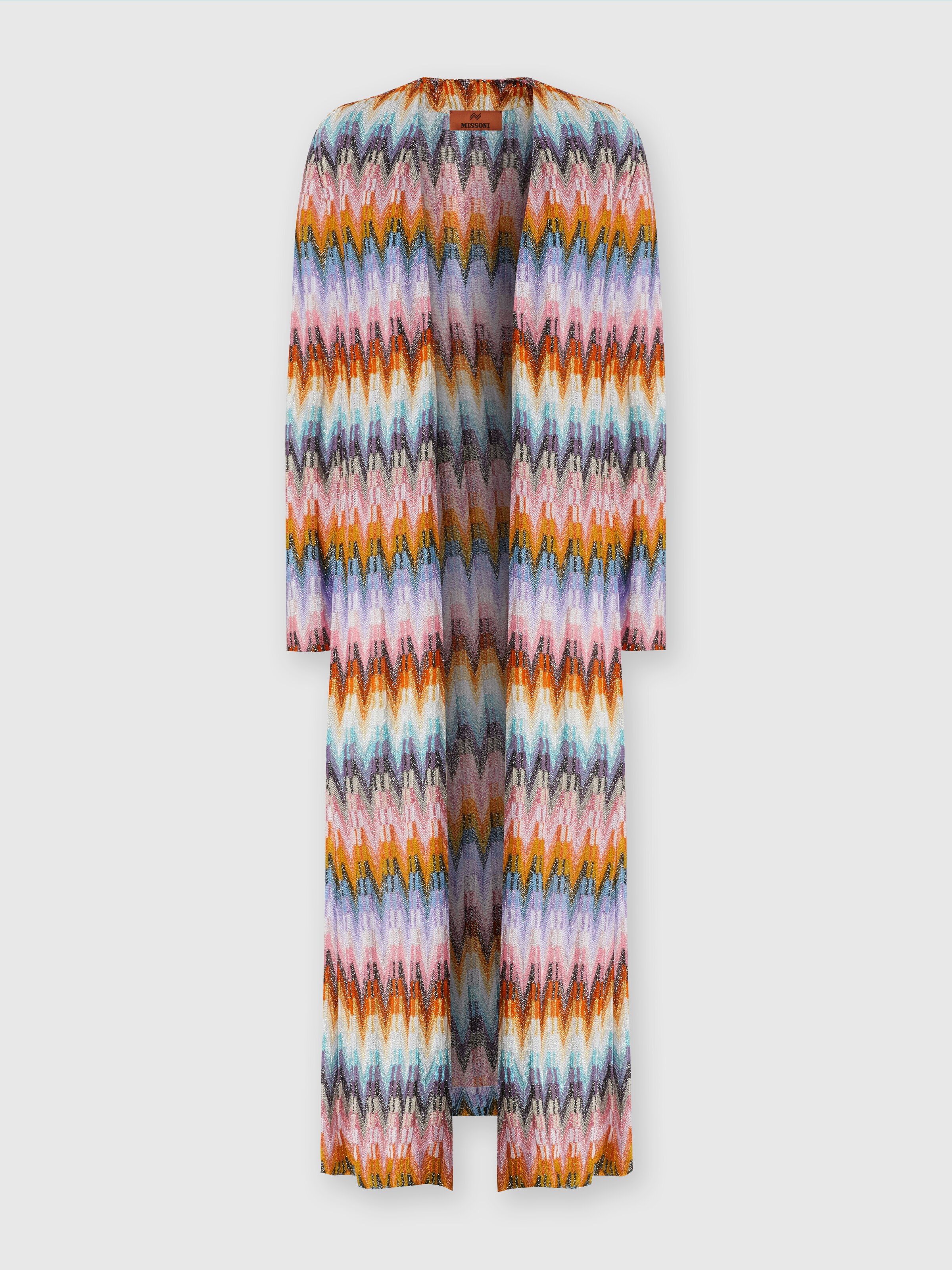 Cardigan long en maille à zig-zag avec lamée, Multicolore  - 0