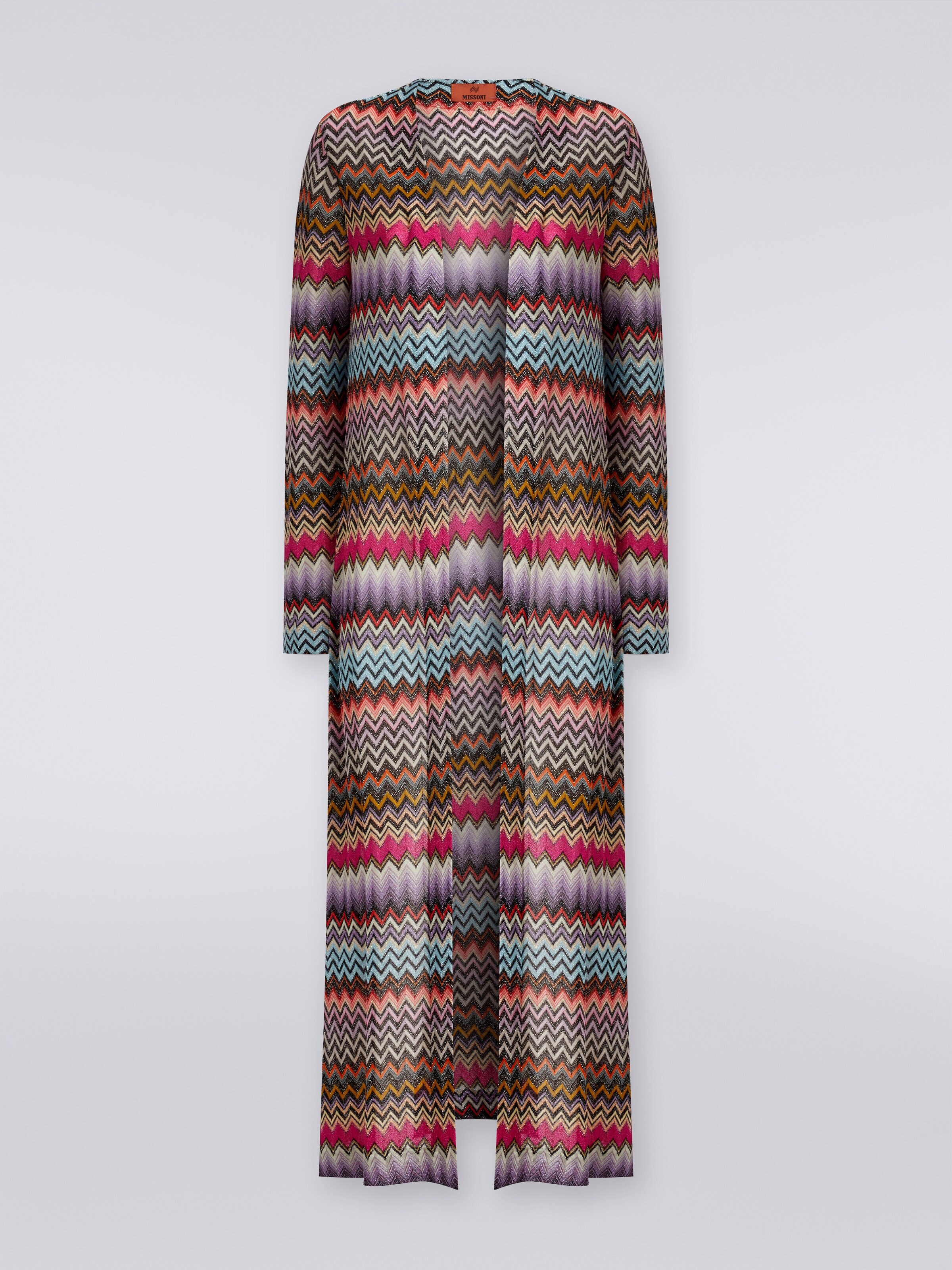 Long cardigan in viscose with zigzag pattern with lurex, Multicoloured  - 0