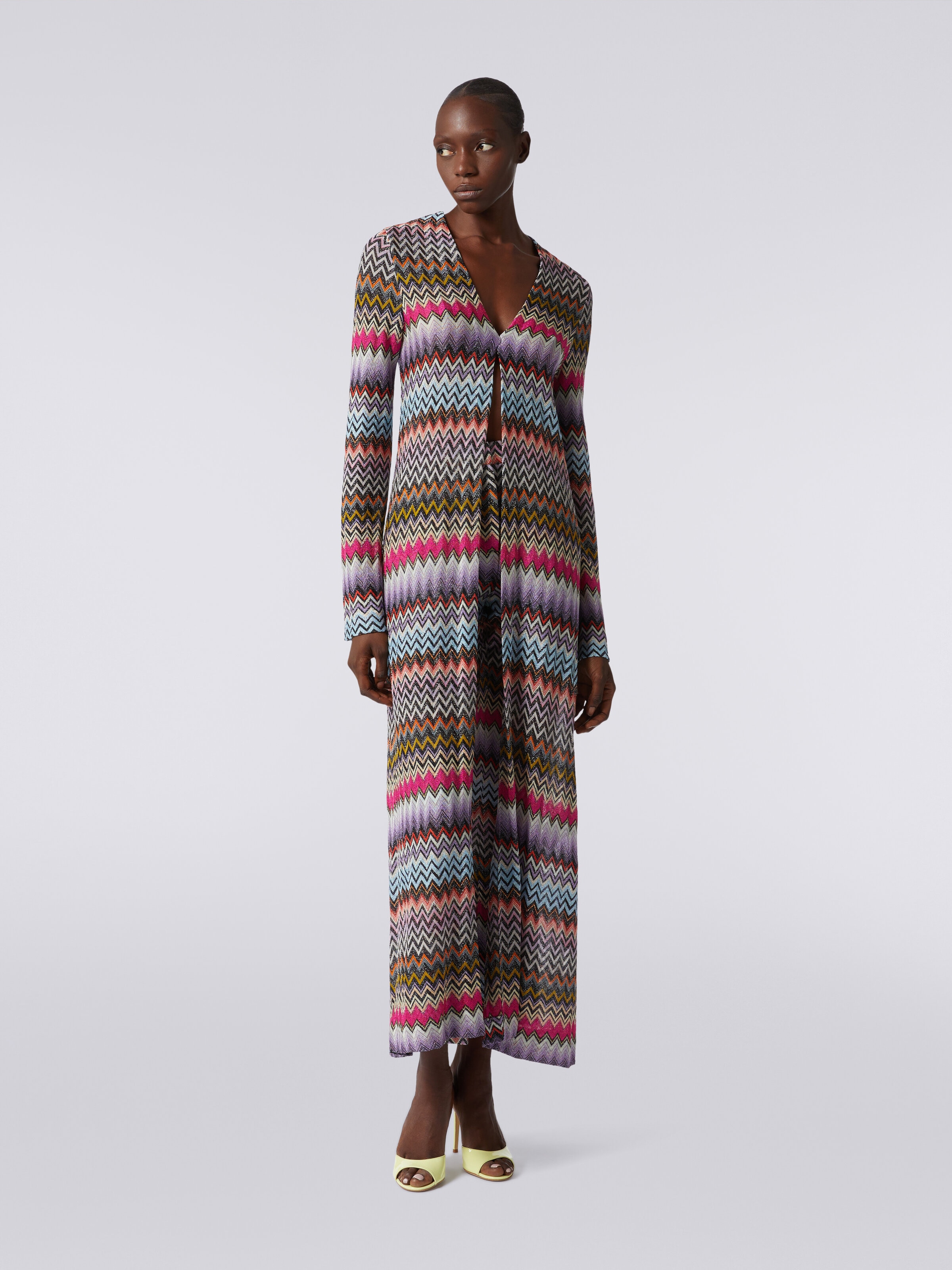 Long cardigan in viscose with zigzag pattern with lurex, Multicoloured  - 1