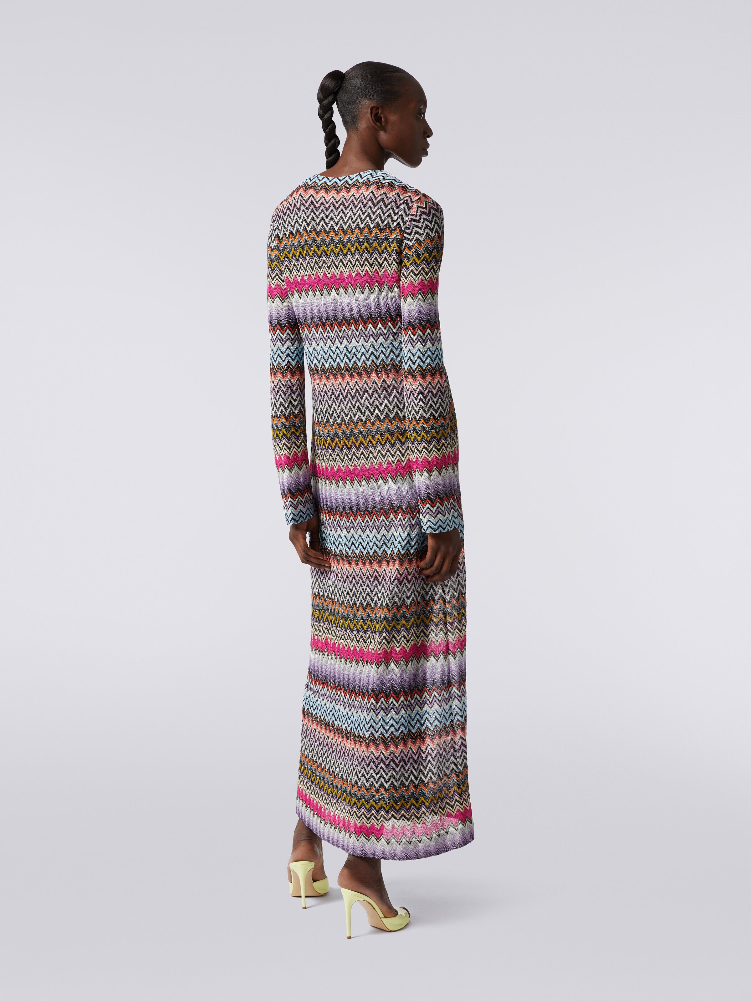 Long cardigan in viscose with zigzag pattern with lurex, Multicoloured  - 3