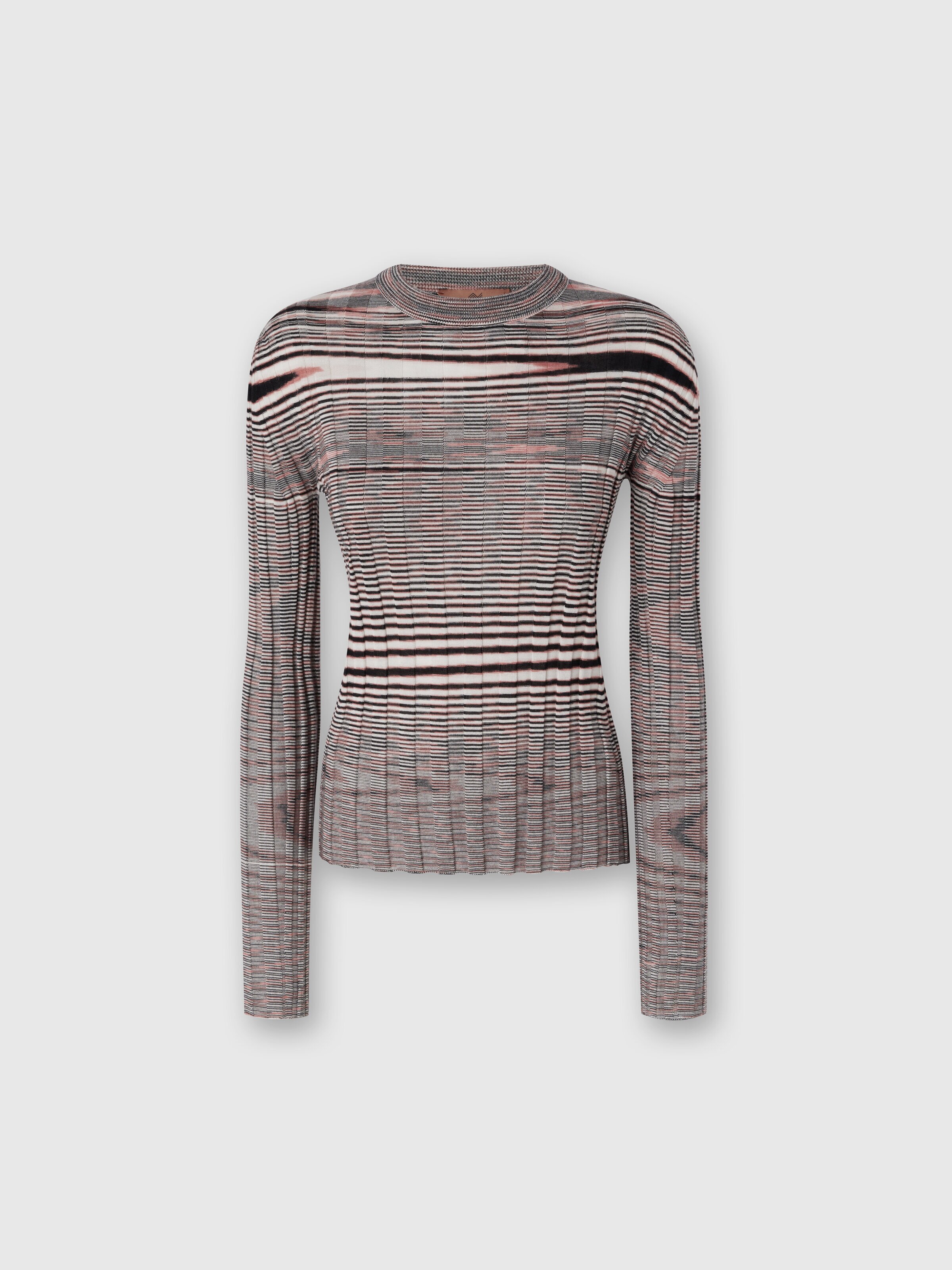 Crew-neck jumper in slub silk and cashmere, Multicoloured  - 0