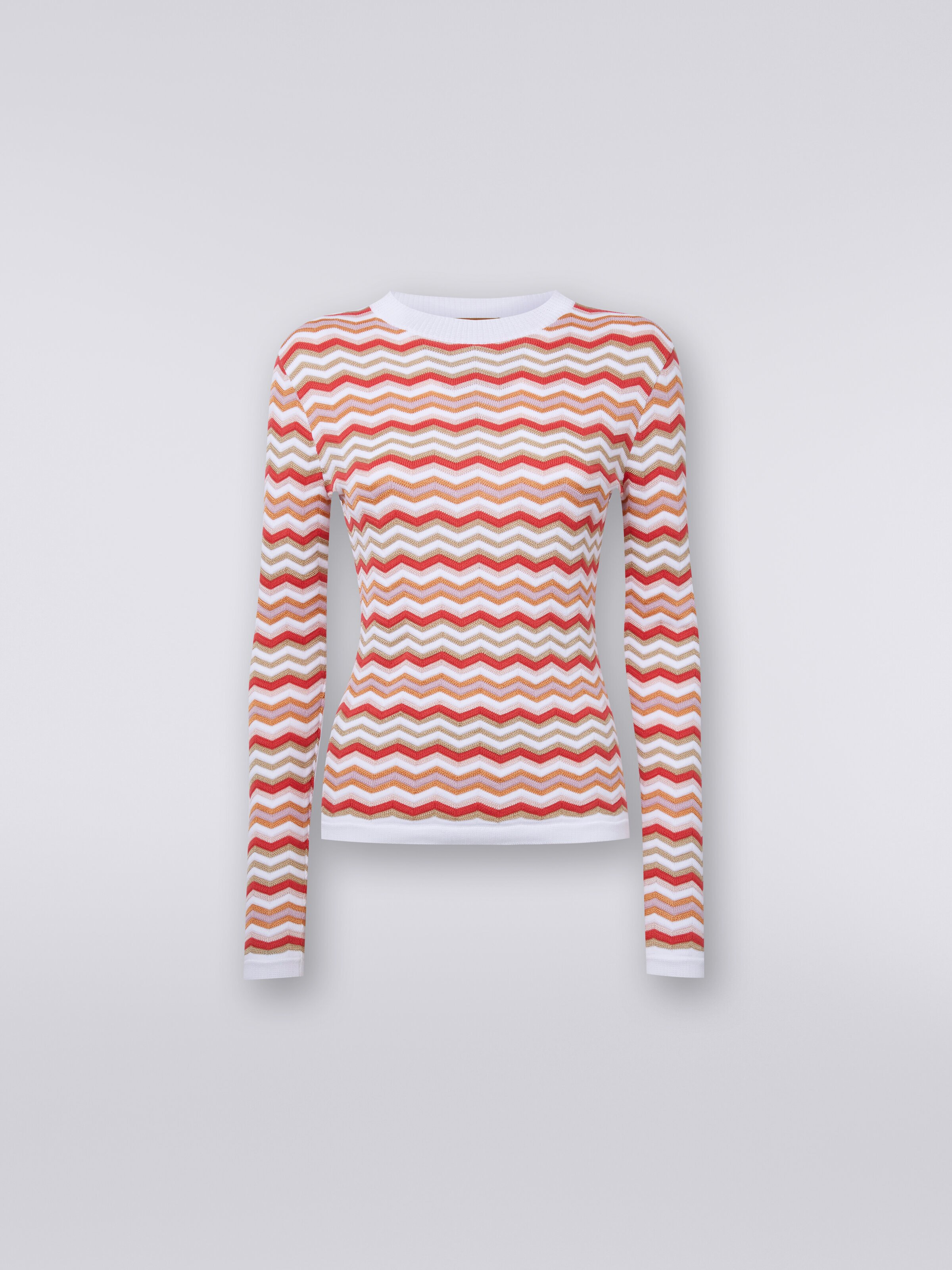 Jersey de cuello redondo de algodón y viscosa zigzag, Multicolor  - 0