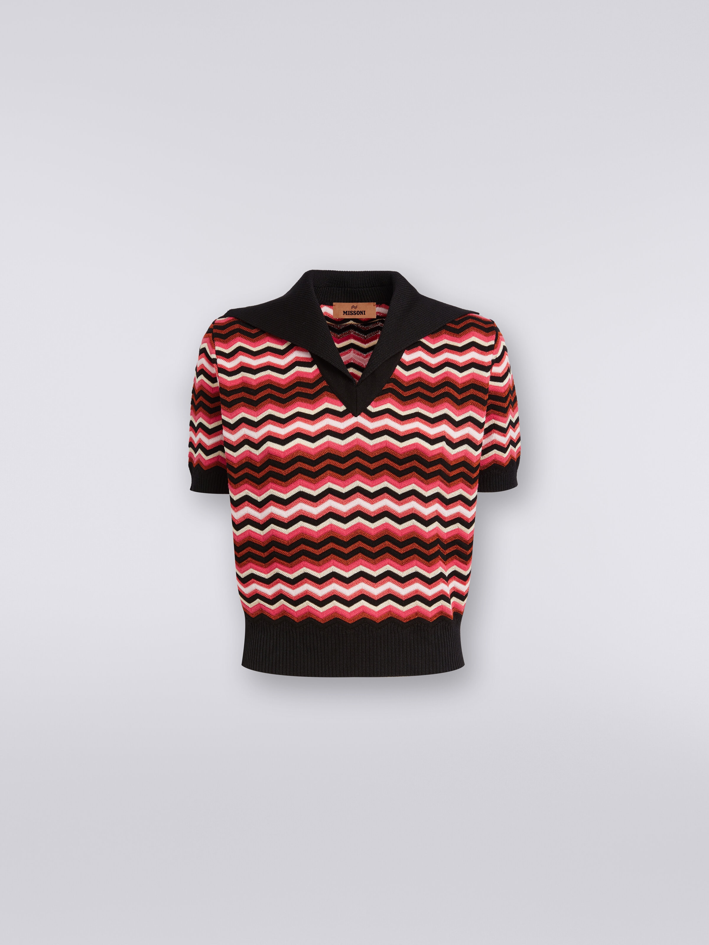 Short-sleeved chevron jumper with contrasting trim, Multicoloured  - 0