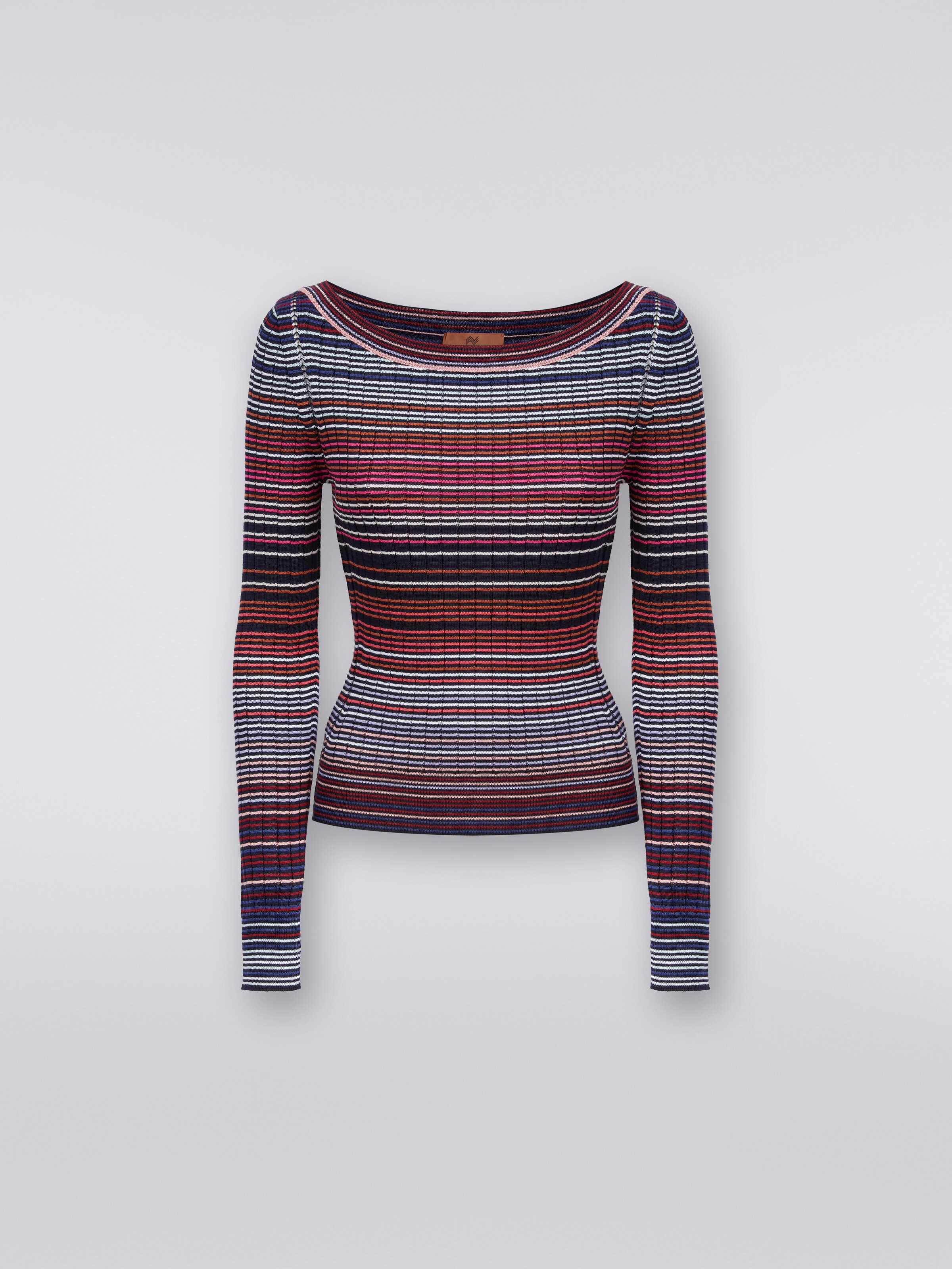 Pullover in striped viscose and cotton, Multicoloured  - 0