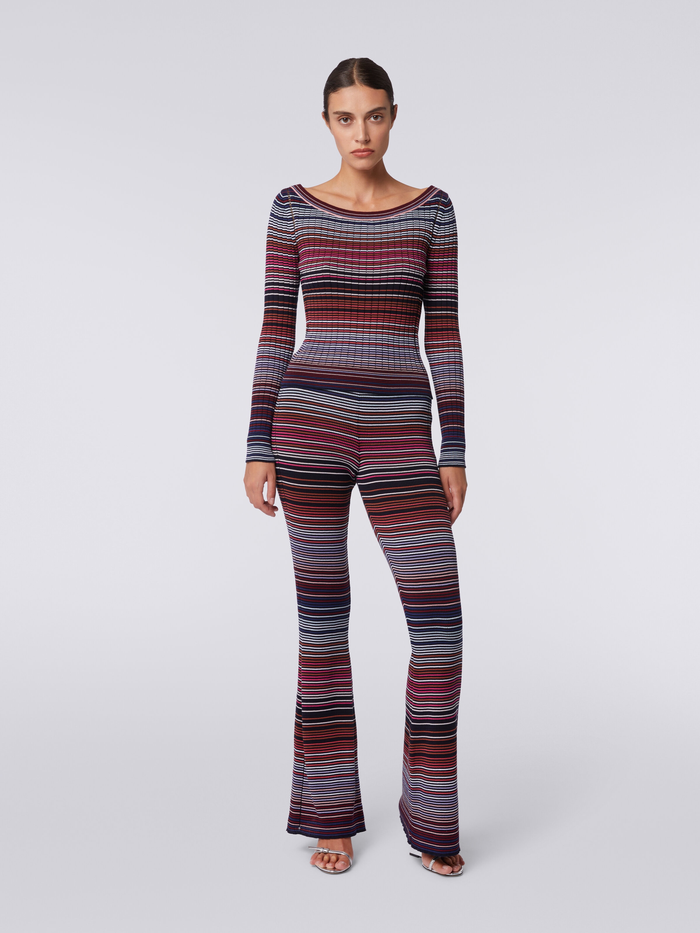 Pullover in striped viscose and cotton, Multicoloured  - 1