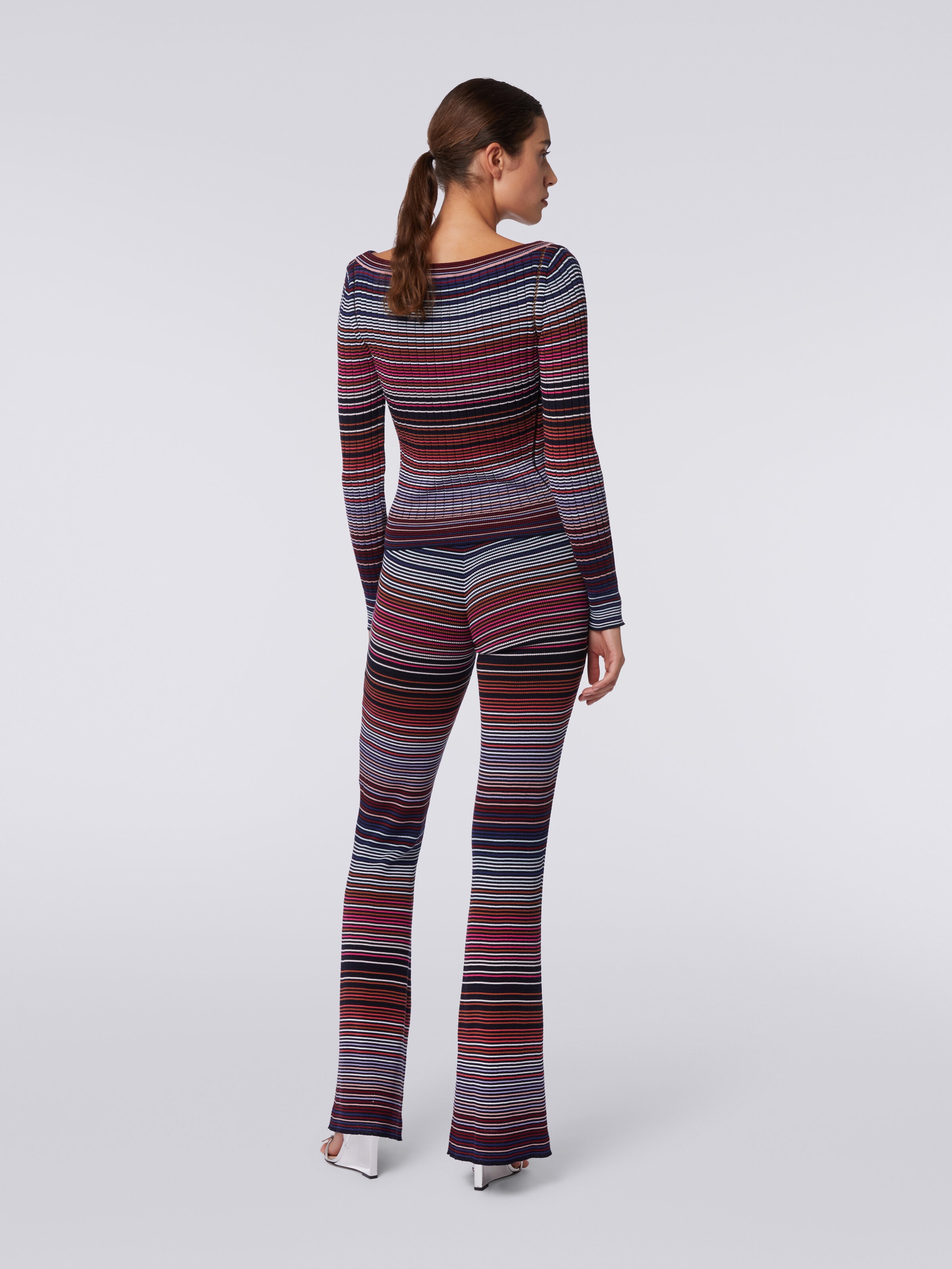 Pullover in striped viscose and cotton, Multicoloured  - 3