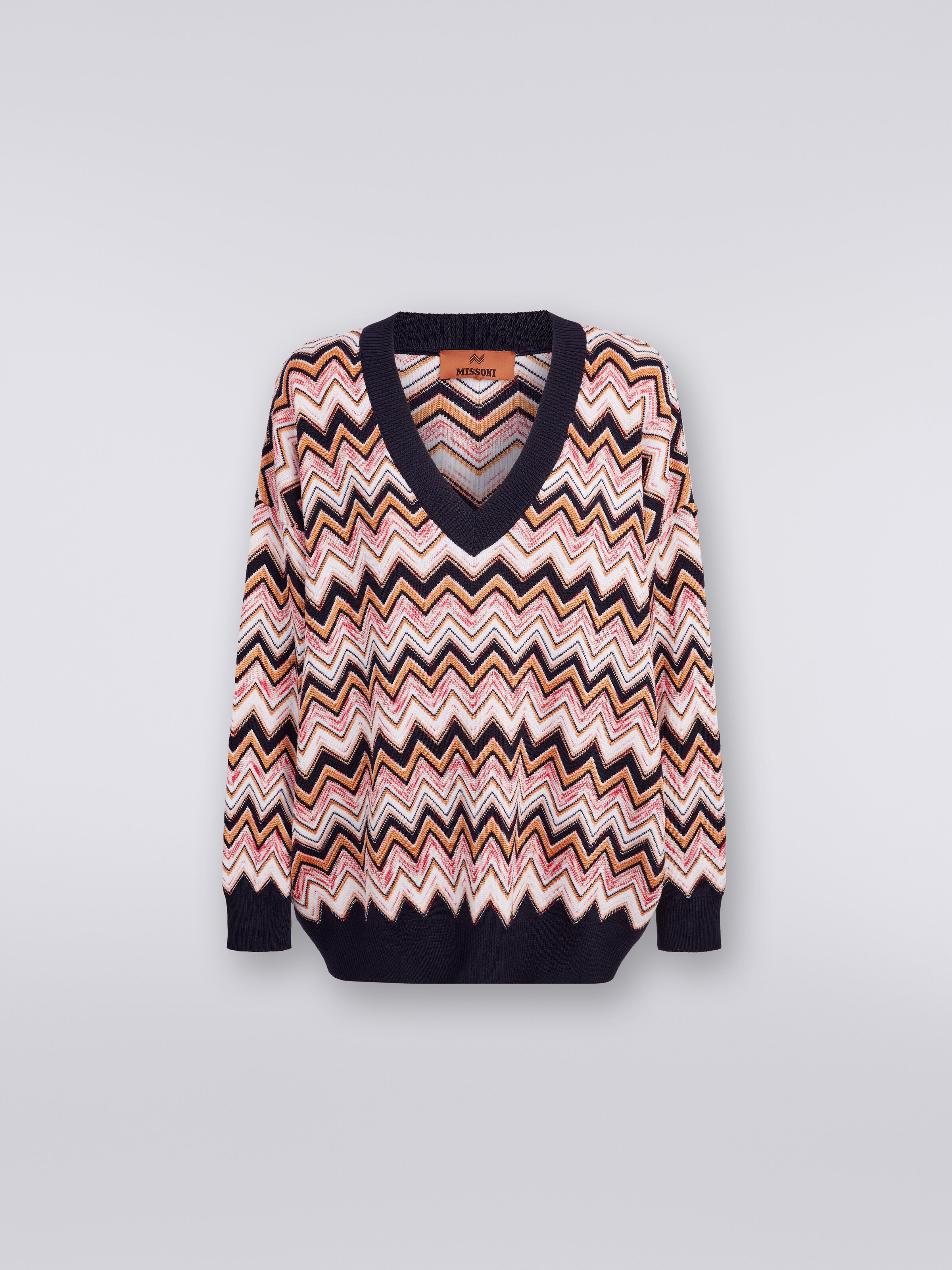Oversized zigzag jumper with contrasting trim, Multicoloured  - 0