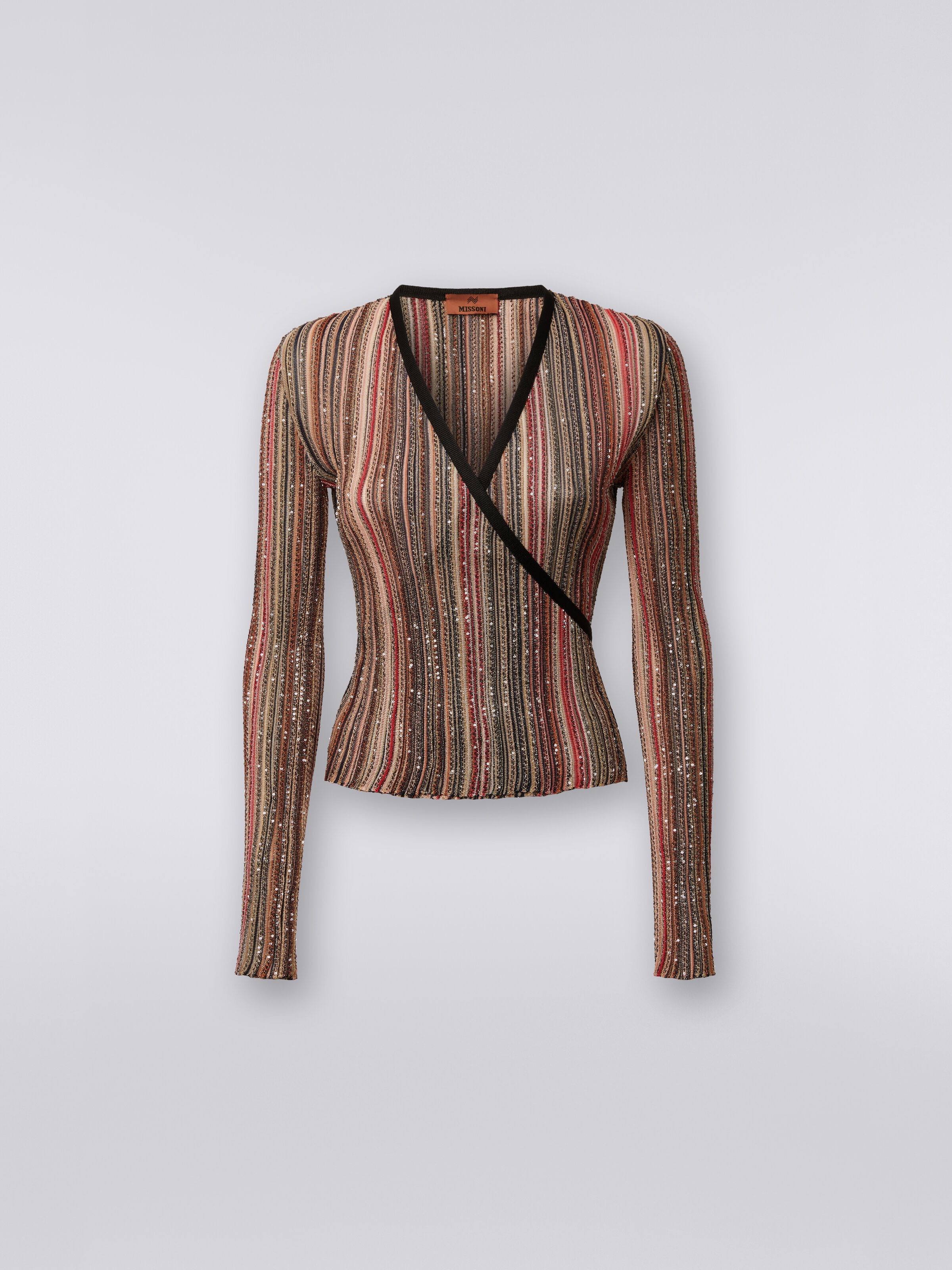 V-necker jumper with vertical stripes and sequins, Multicoloured  - 0