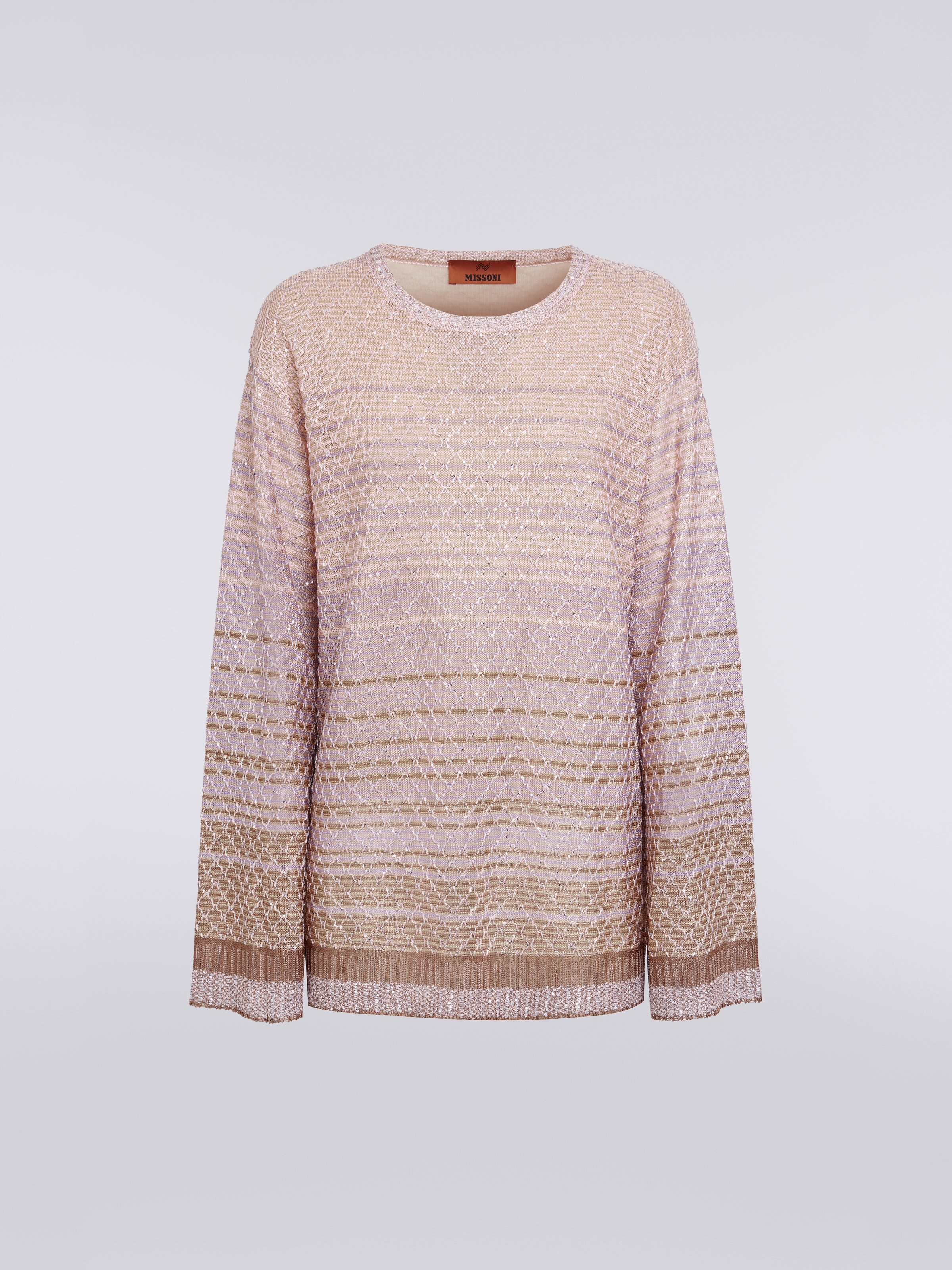 Crew-neck pullover in dégradé viscose blend with sequins, Multicoloured  - 0