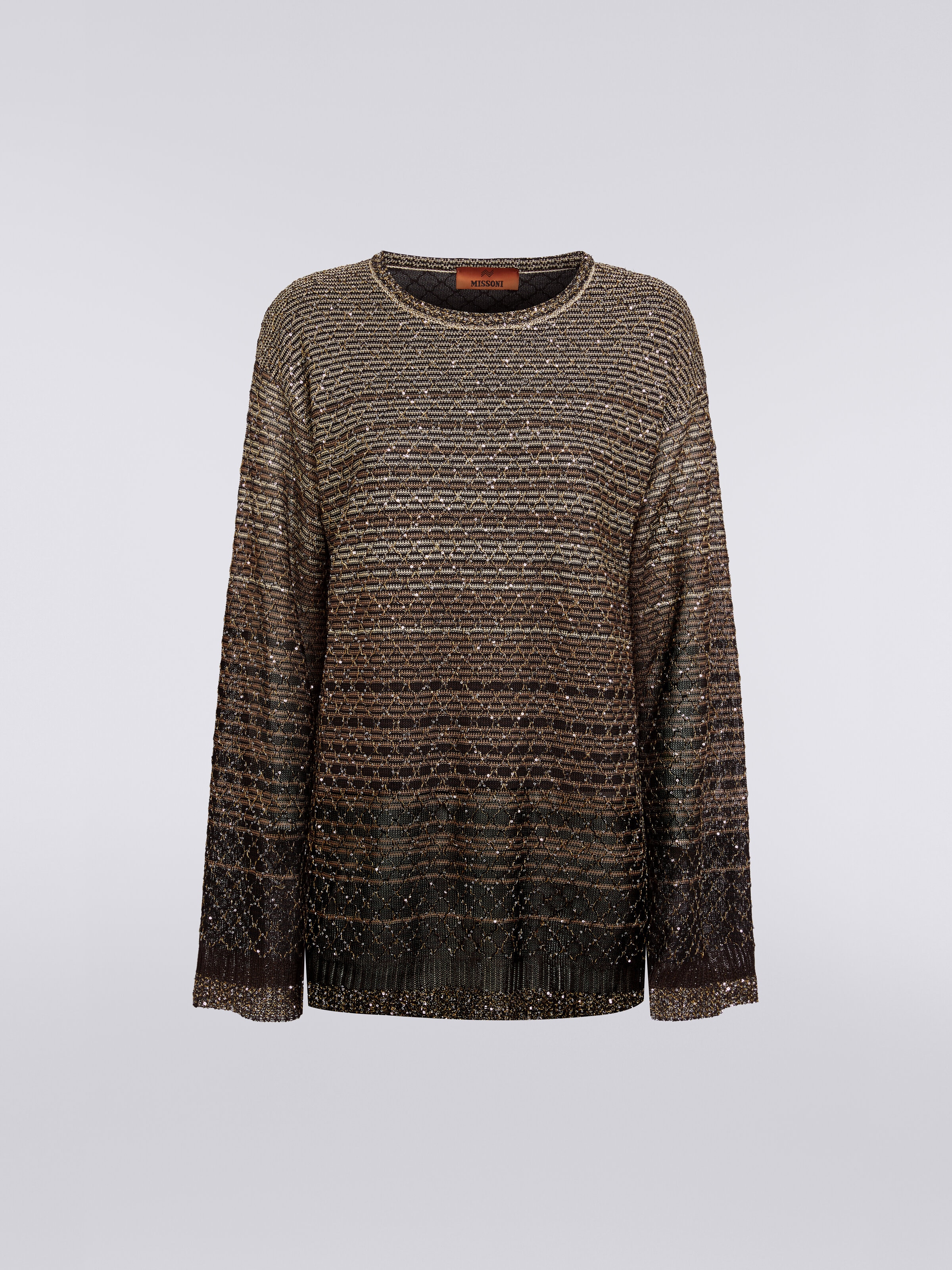 Crew-neck pullover in dégradé viscose blend with sequins, Multicoloured  - 0