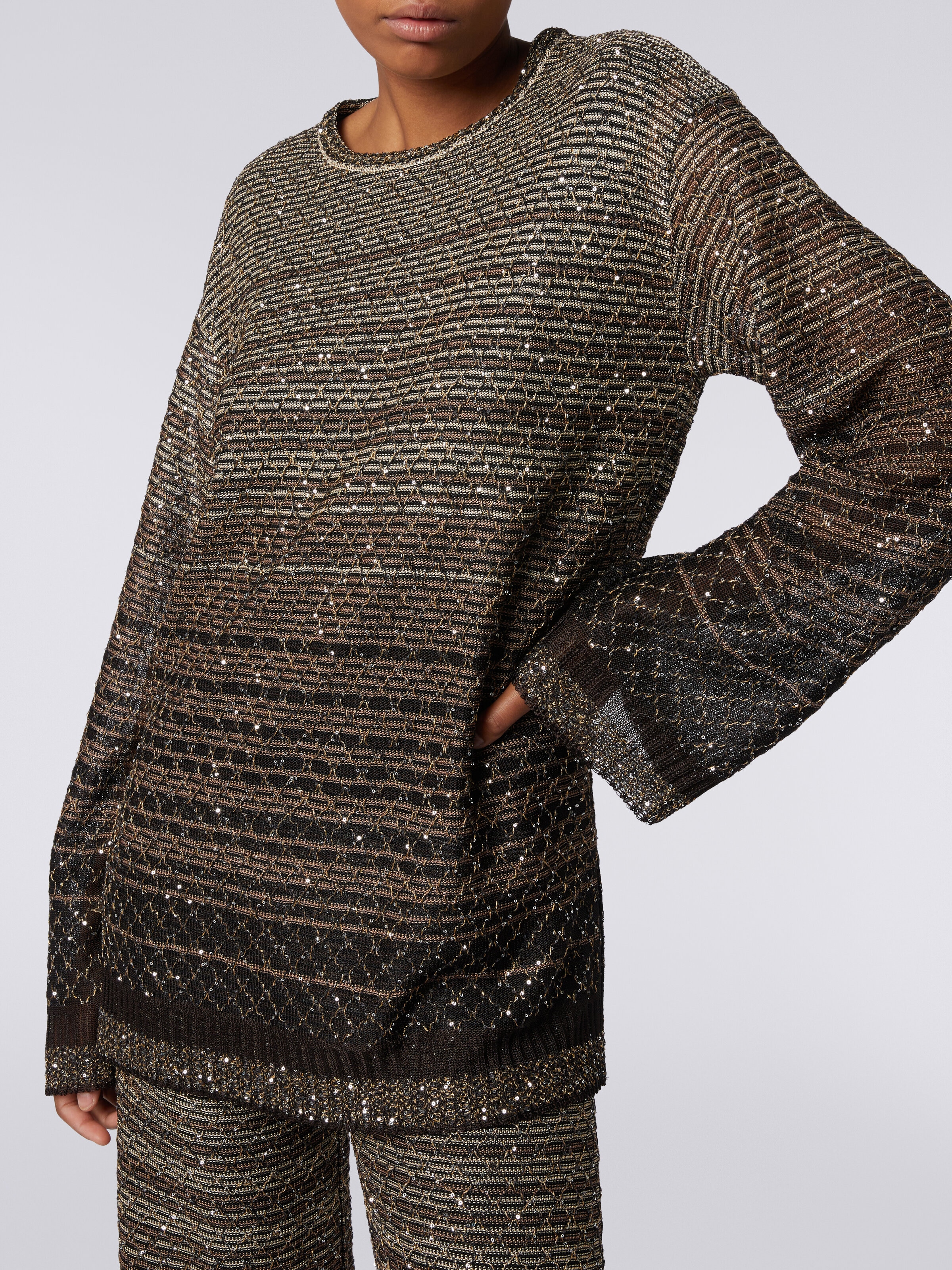 Crew-neck pullover in dégradé viscose blend with sequins, Multicoloured  - 4