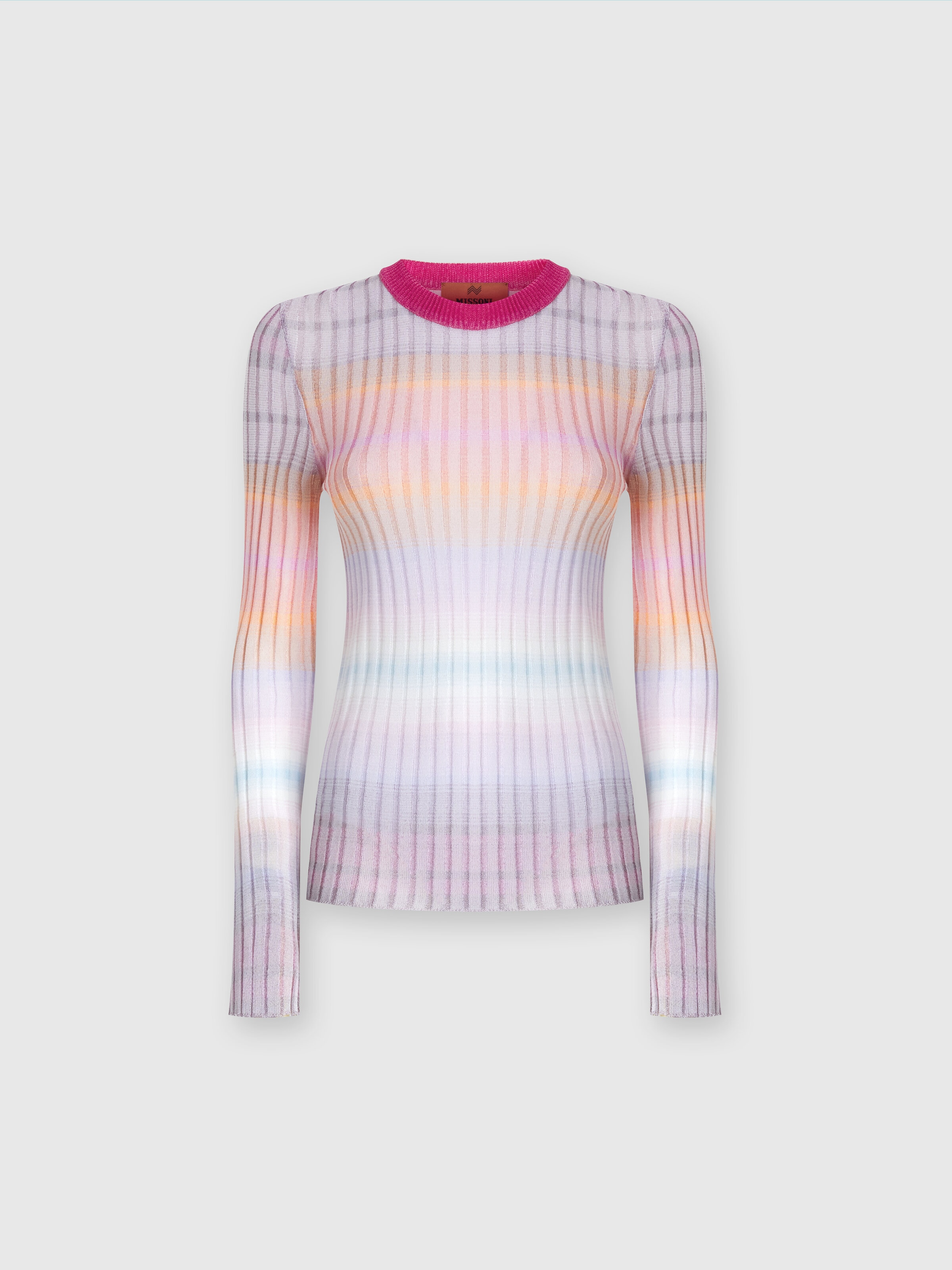 Ribbed crew-neck jumper with contrasting collar, Multicoloured  - 0
