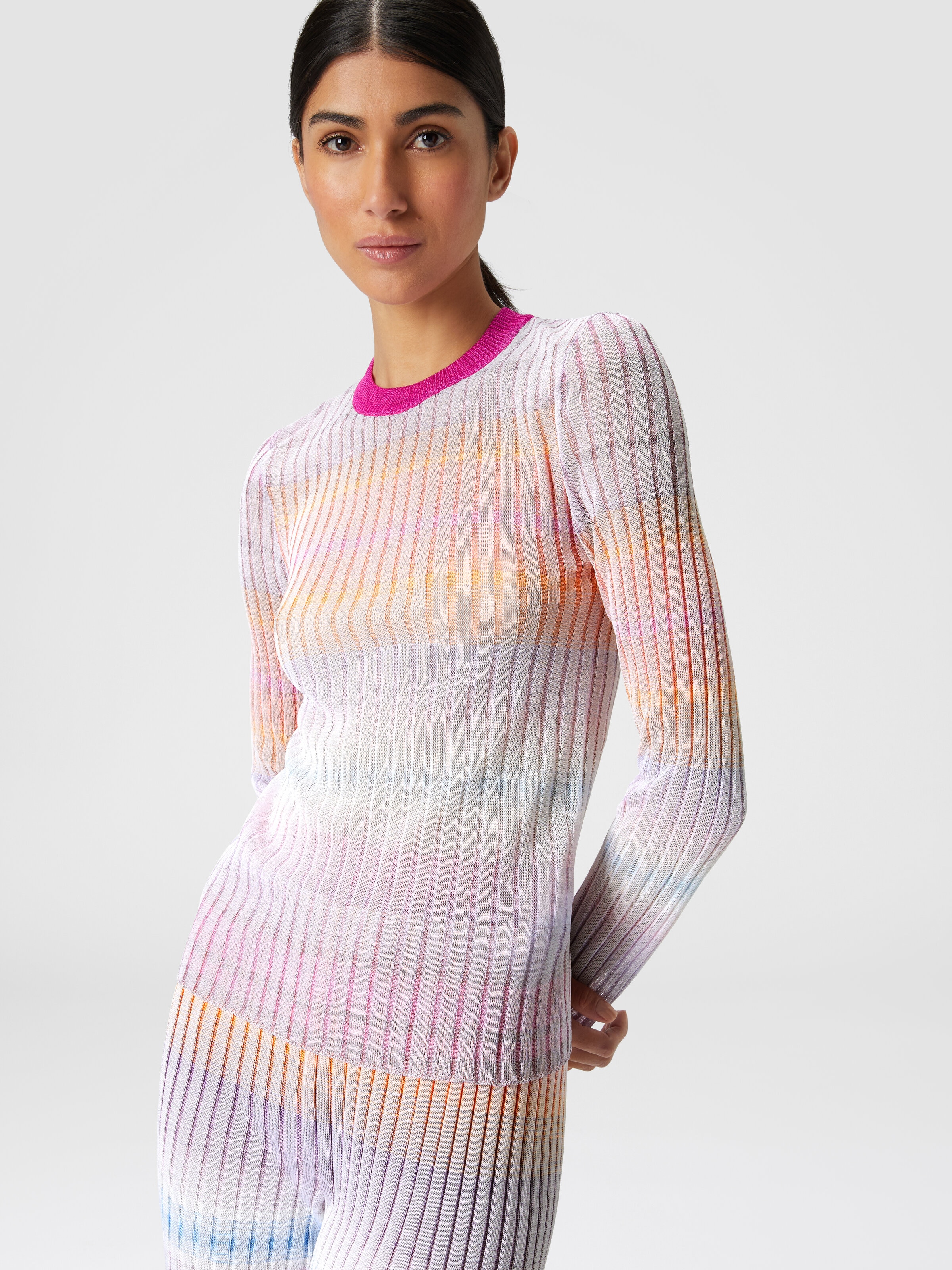 Ribbed crew-neck jumper with contrasting collar, Multicoloured  - 3
