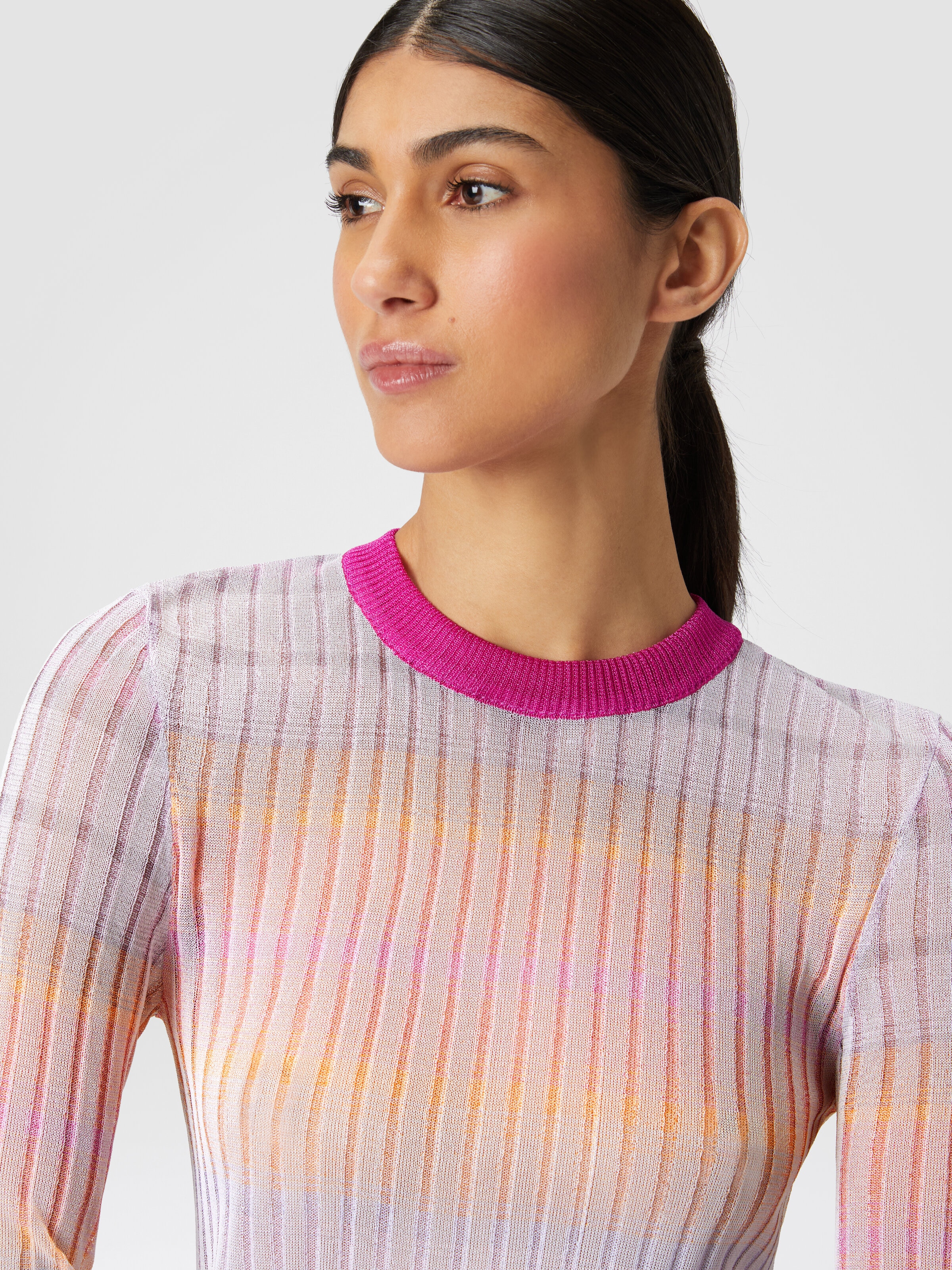 Ribbed crew-neck jumper with contrasting collar, Multicoloured  - 4