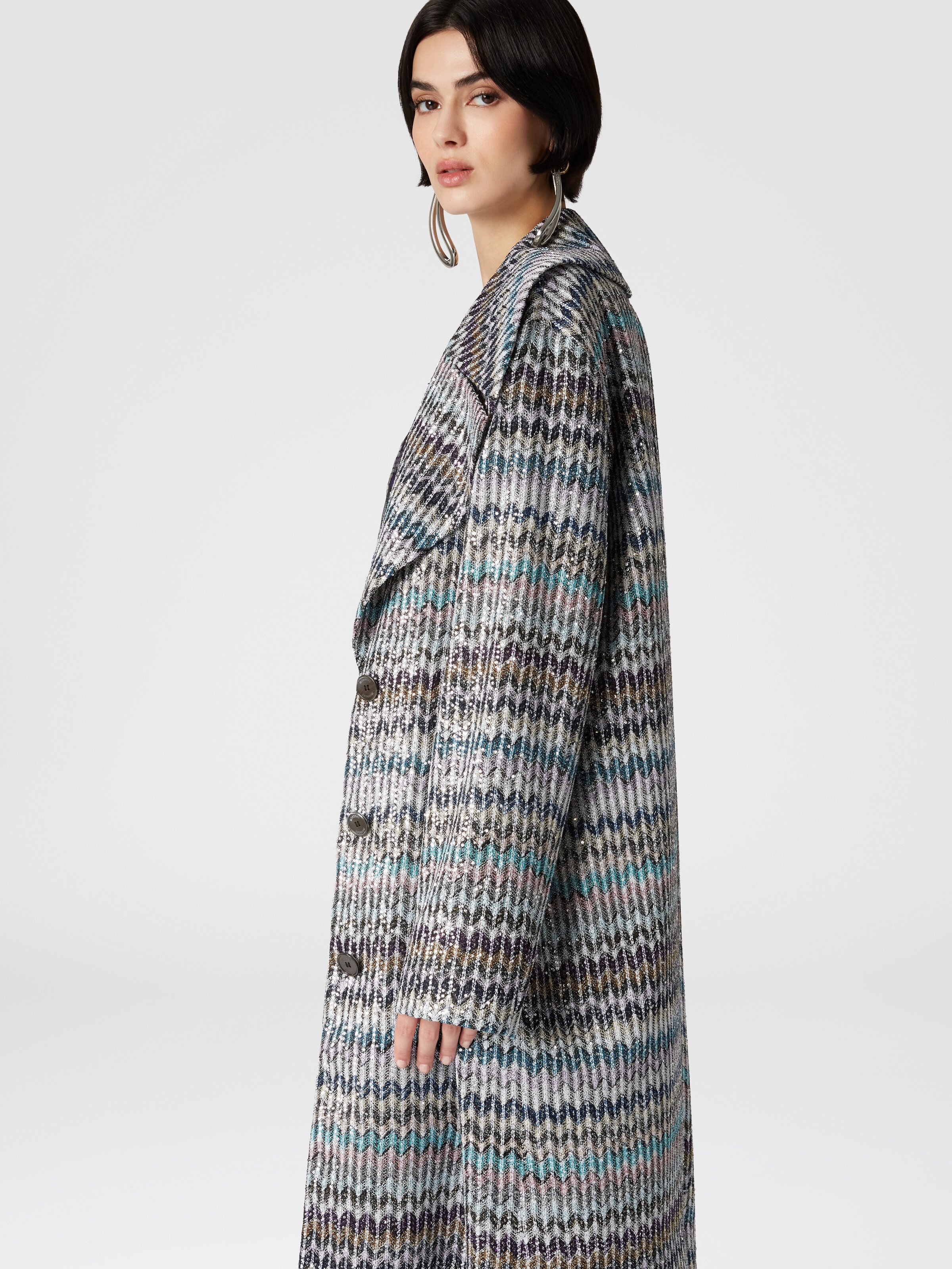 Long coat with sequin appliqué, Multicoloured  - 3