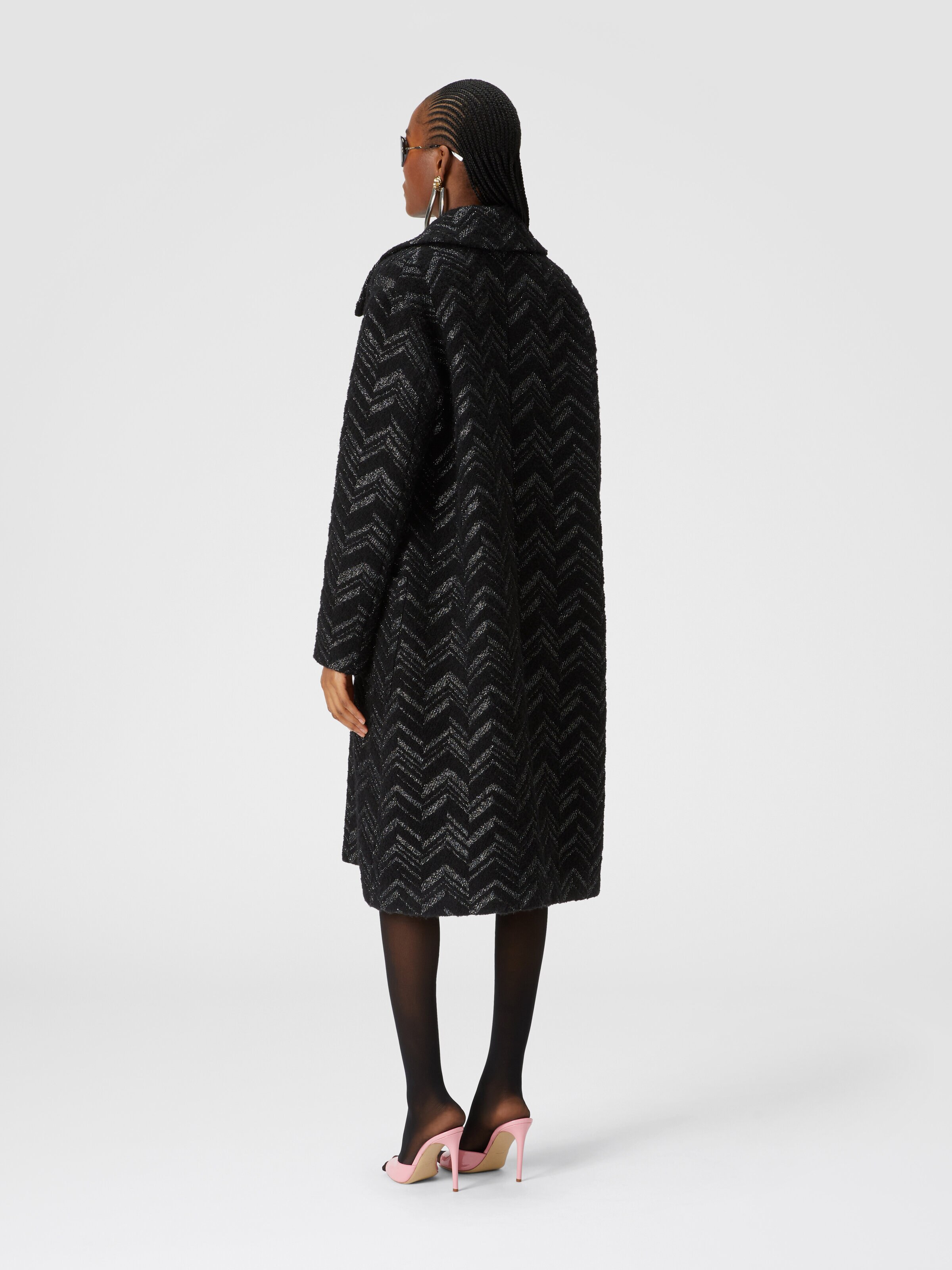 Bouclé knit coat with lamé chevron, Black & Multicoloured  - 2