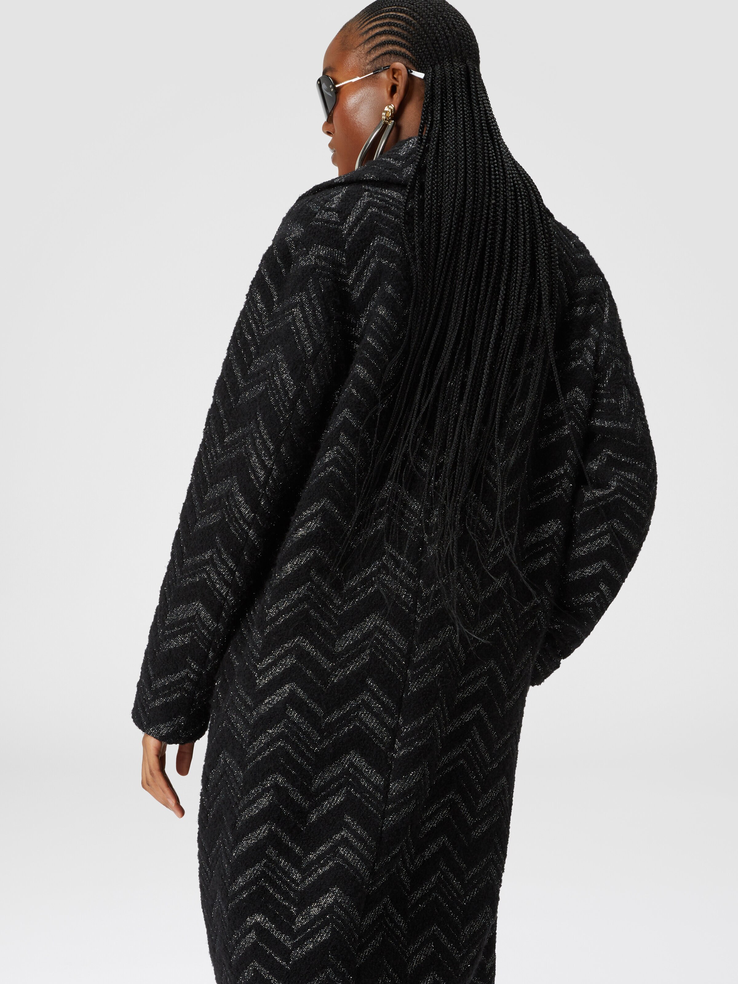Bouclé knit coat with lamé chevron, Black & Multicoloured  - 3