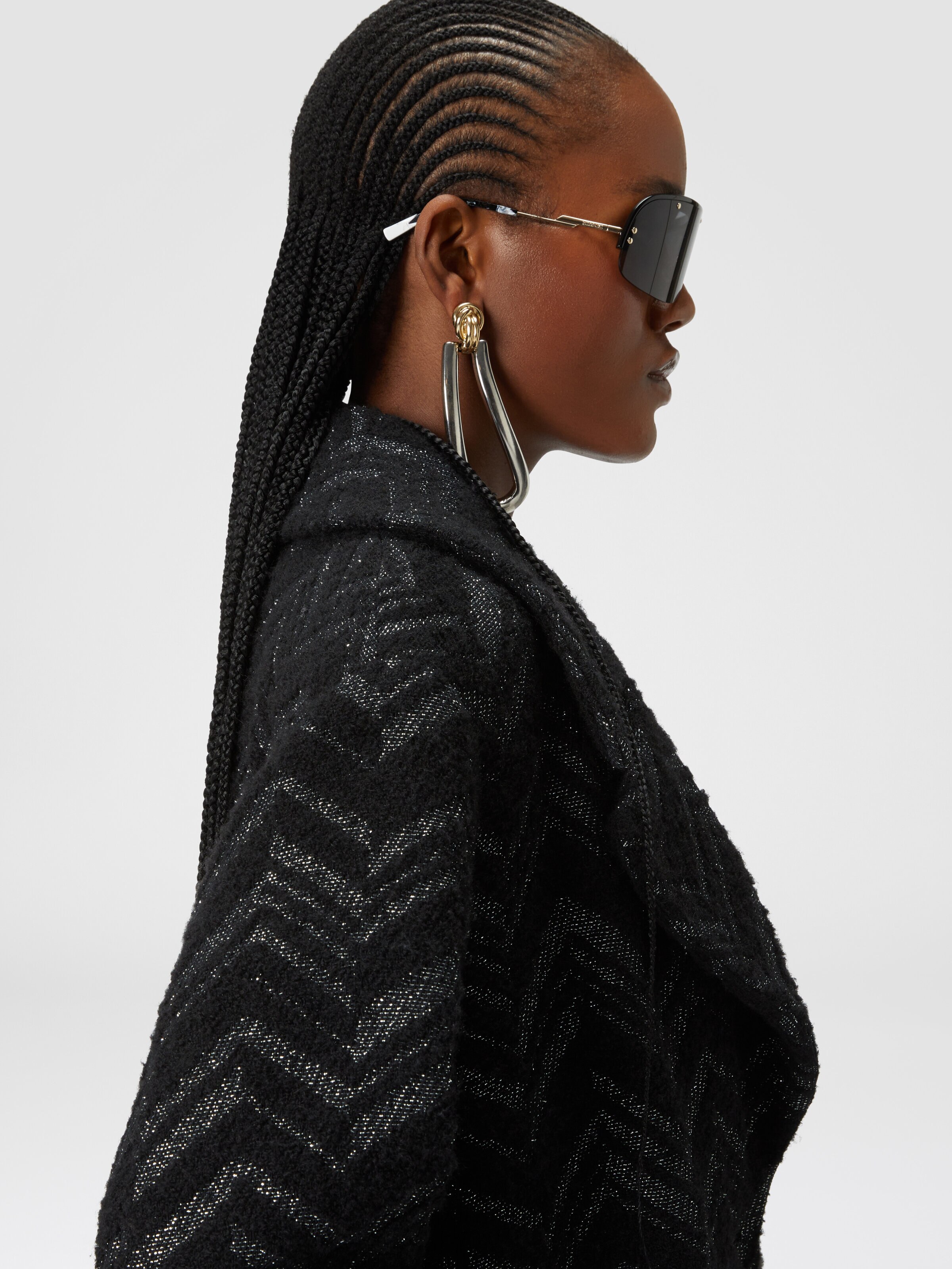 Bouclé knit coat with lamé chevron, Black & Multicoloured  - 4