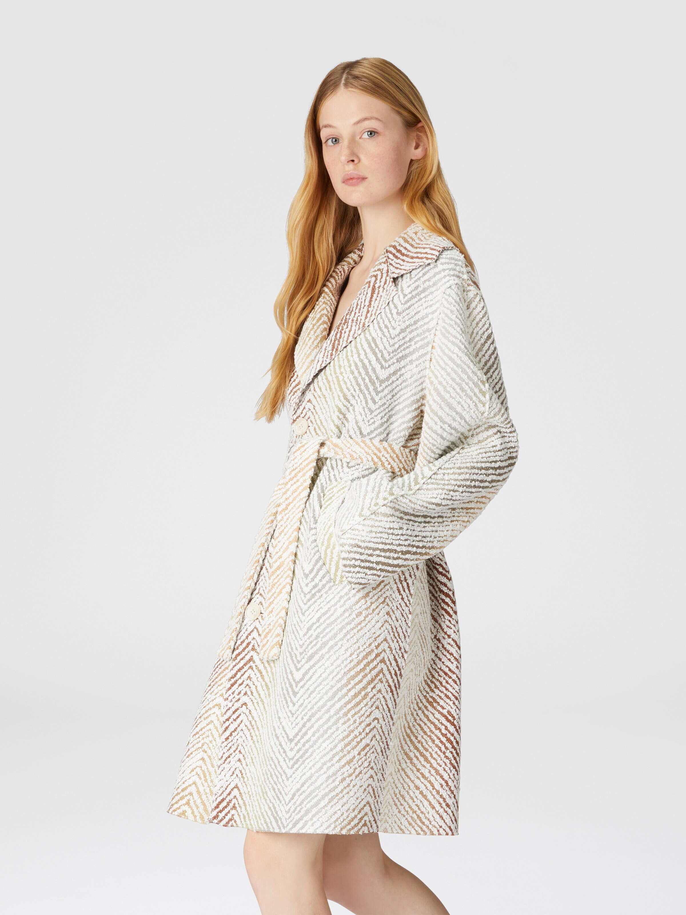 Single-breasted coat in fabric with 3D zig zag pattern, White & Multicoloured   - 3