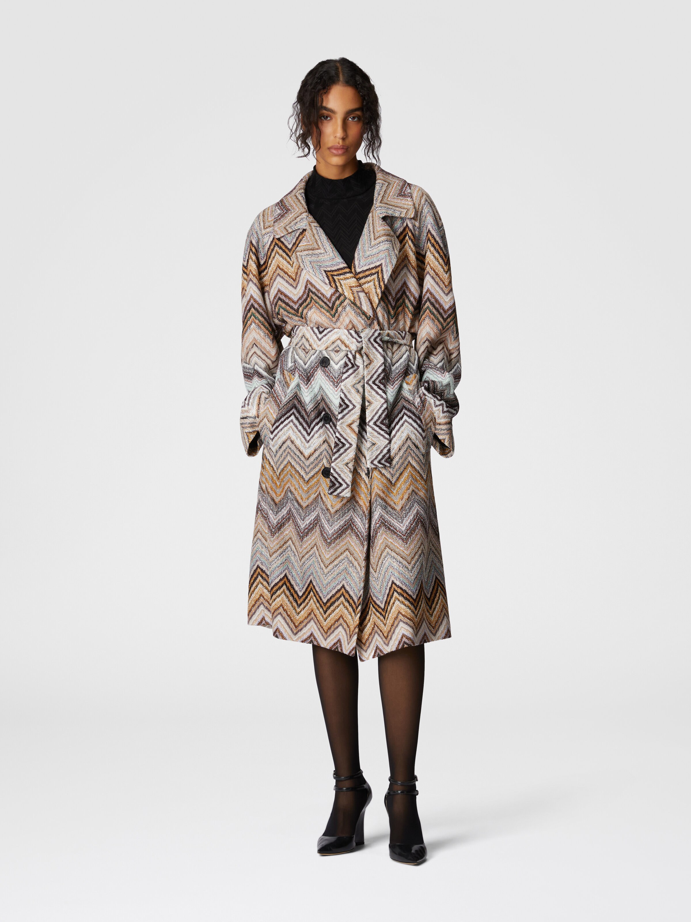 Trench-coat en viscose et laine lamée avec ceinture, Multicolore  - 1