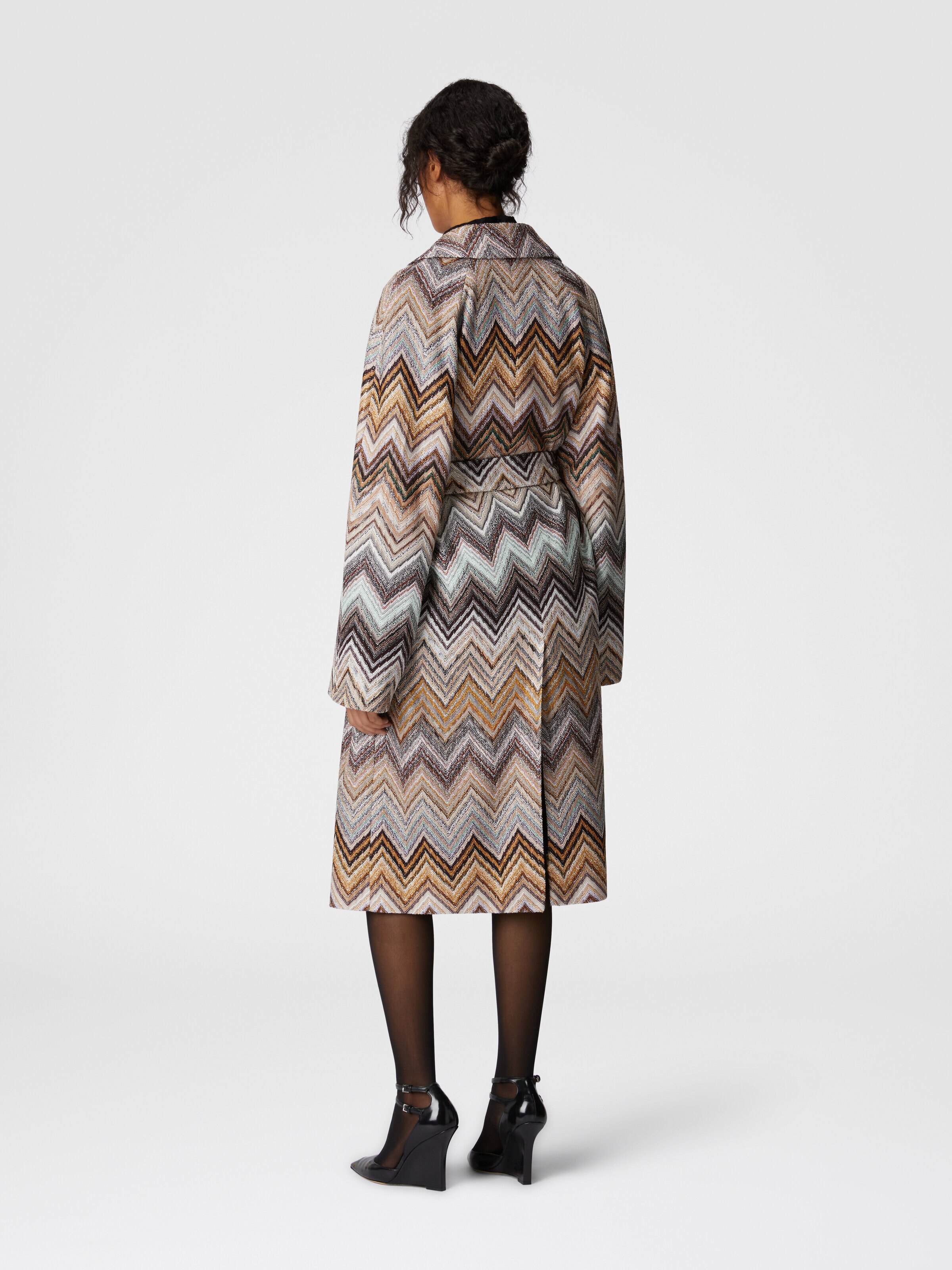 Trench-coat en viscose et laine lamée avec ceinture, Multicolore  - 2