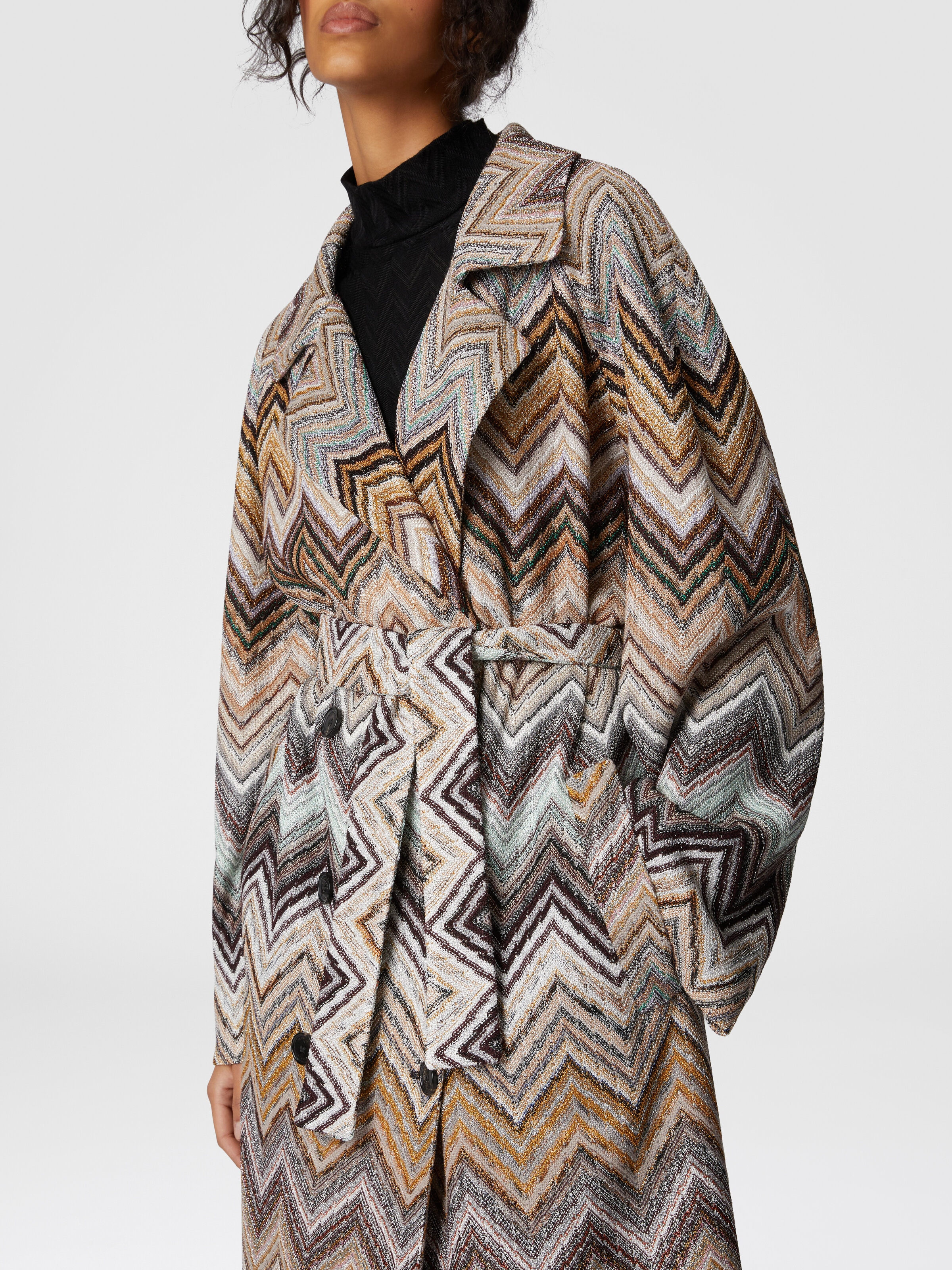 Viscose and lamé wool trench coat with belt Multicoloured Viscose and lamé wool trench coat with belt Multicoloured