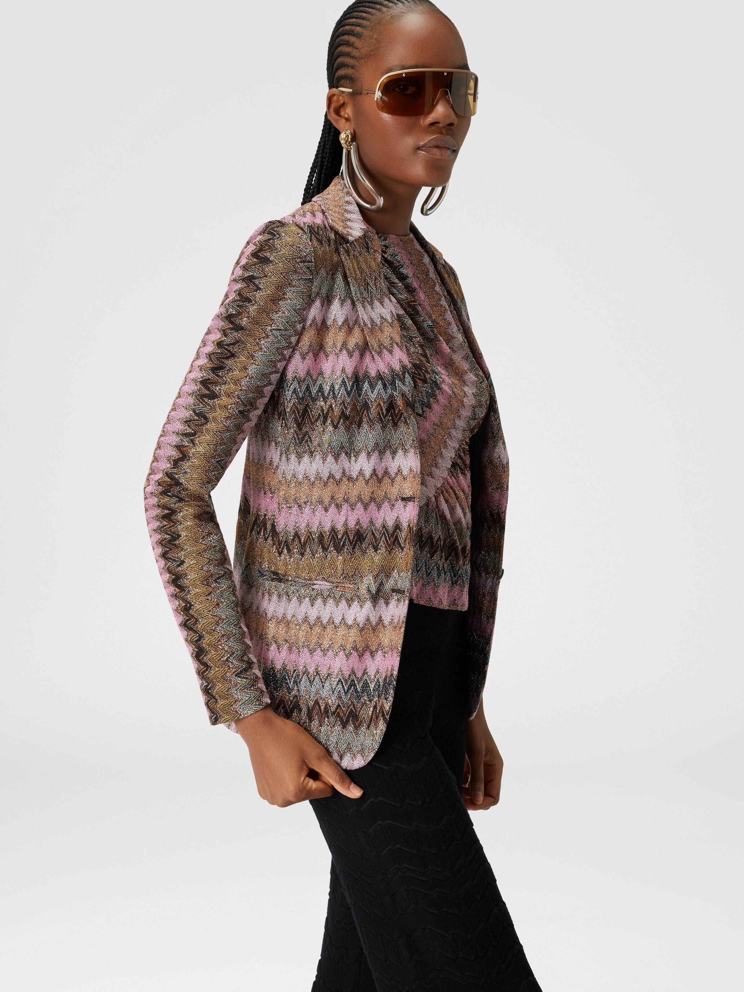 Lamé chevron viscose knit blazer, Multicoloured  - 3