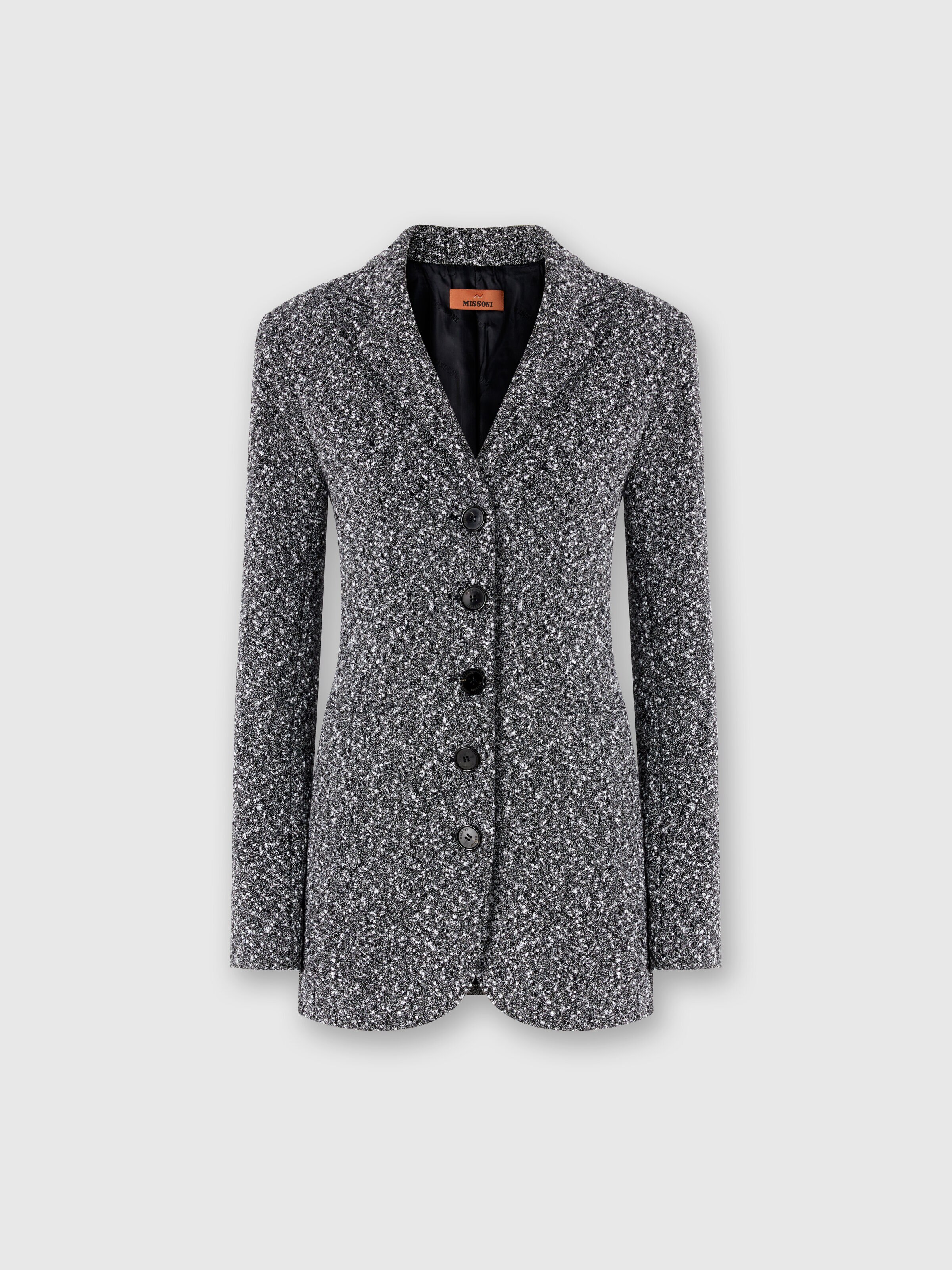 Long blazer in a mélange cotton blend, Black & White - 0