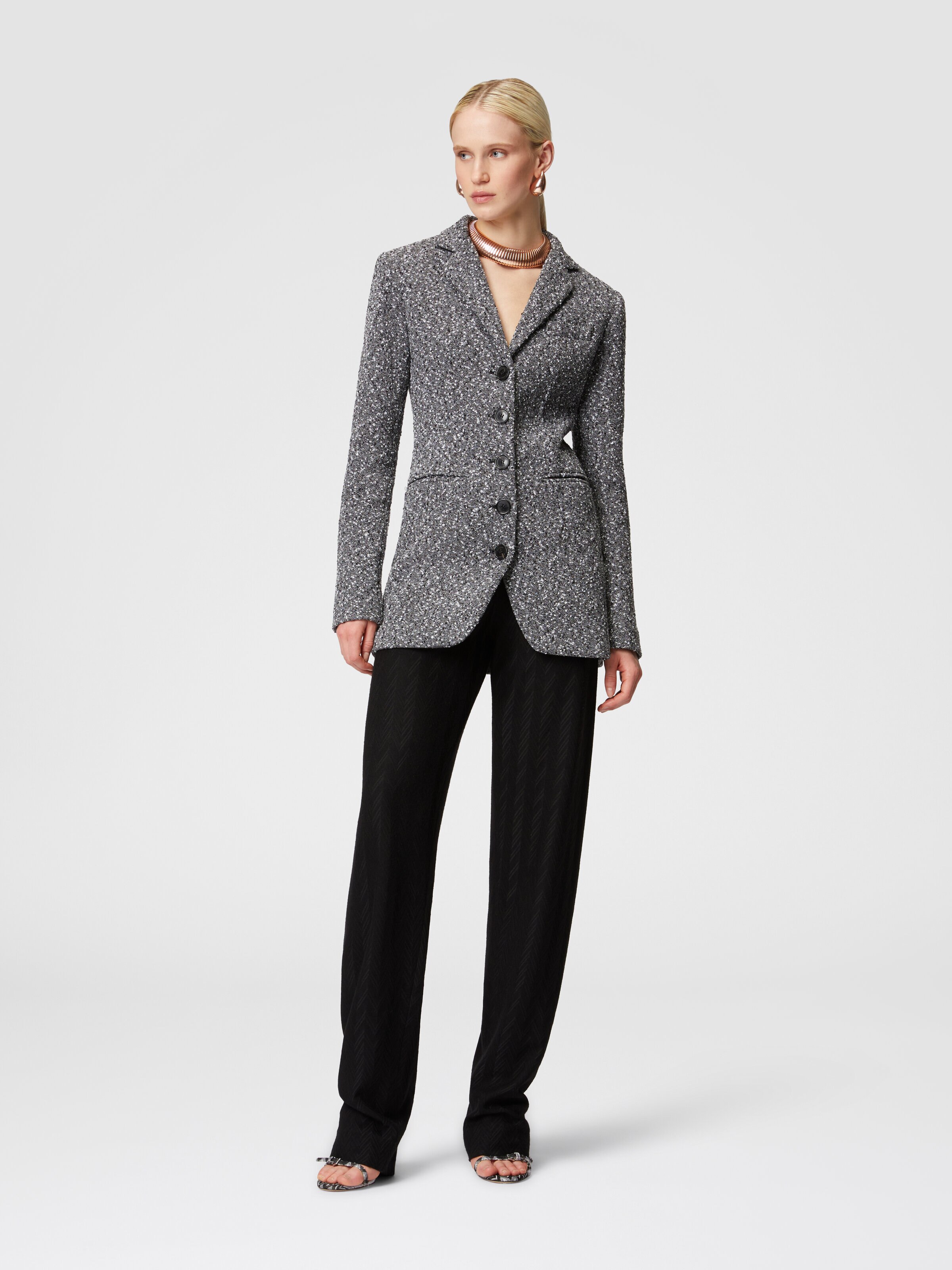Long blazer in a mélange cotton blend, Black & White - 1