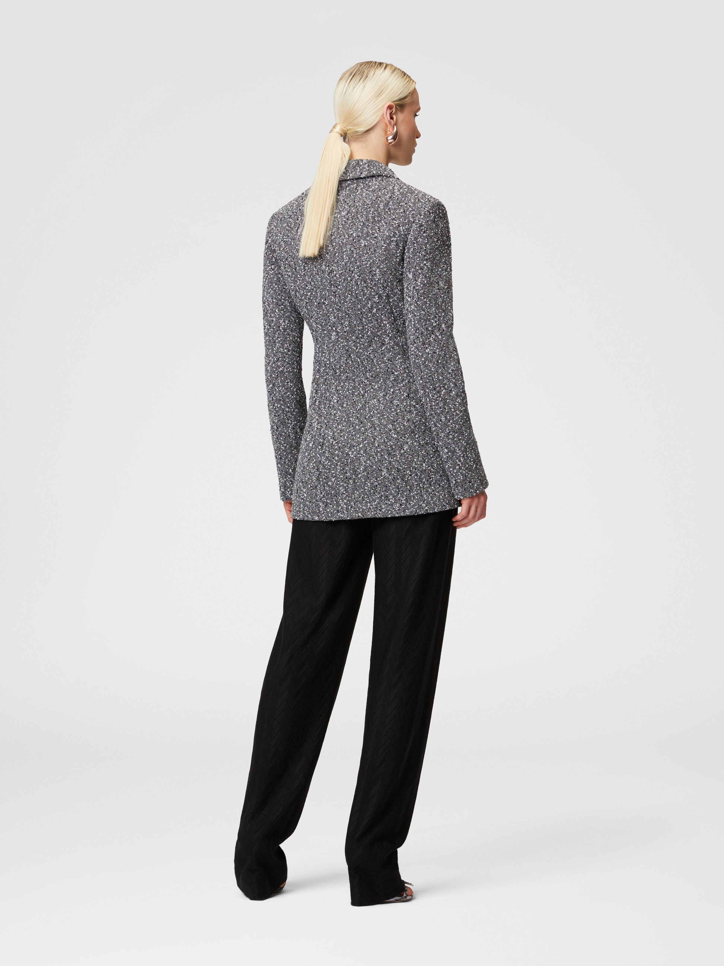 Long blazer in a mélange cotton blend, Black & White - 2