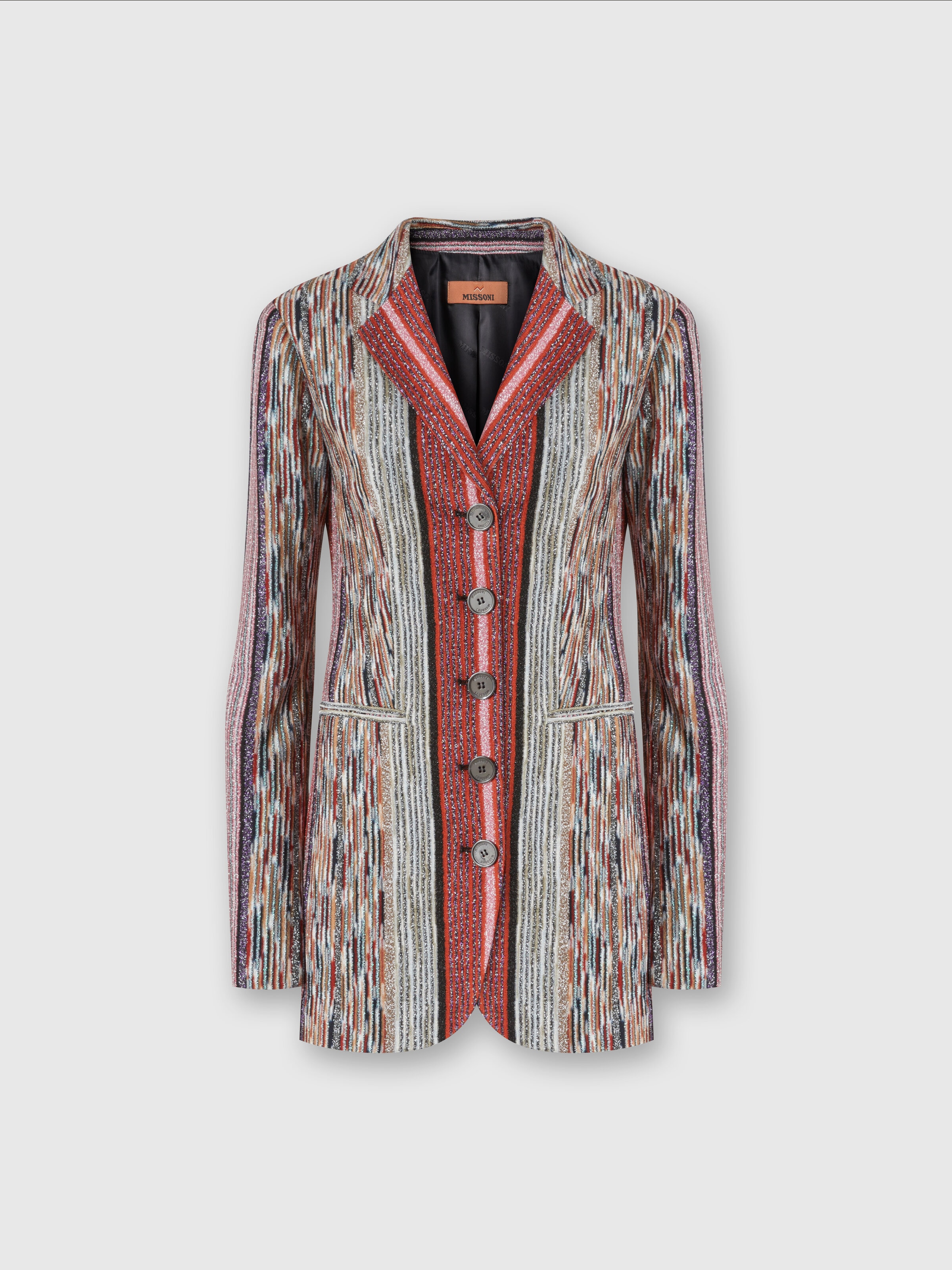 Long blazer in lamé striped viscose, Multicoloured  - 0