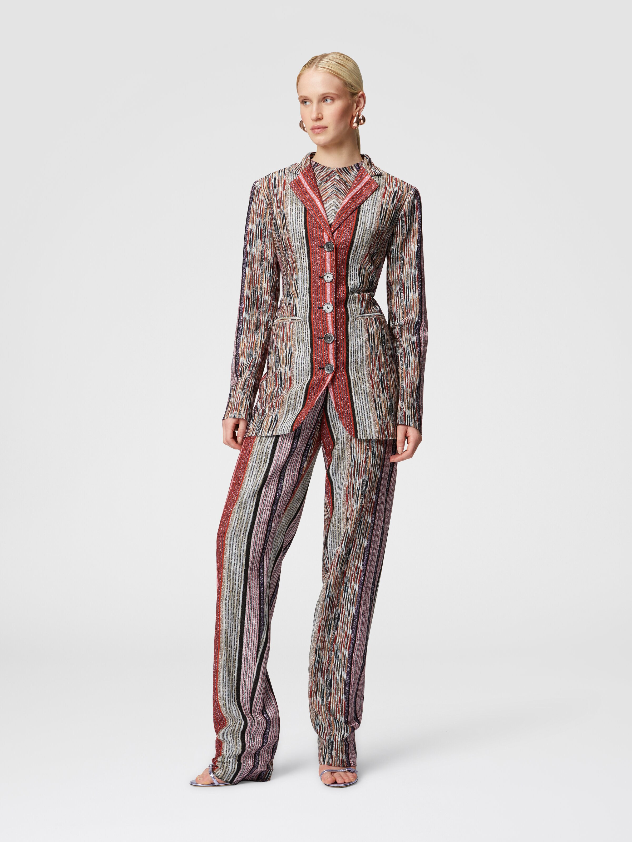 Long blazer in lamé striped viscose, Multicoloured  - 1