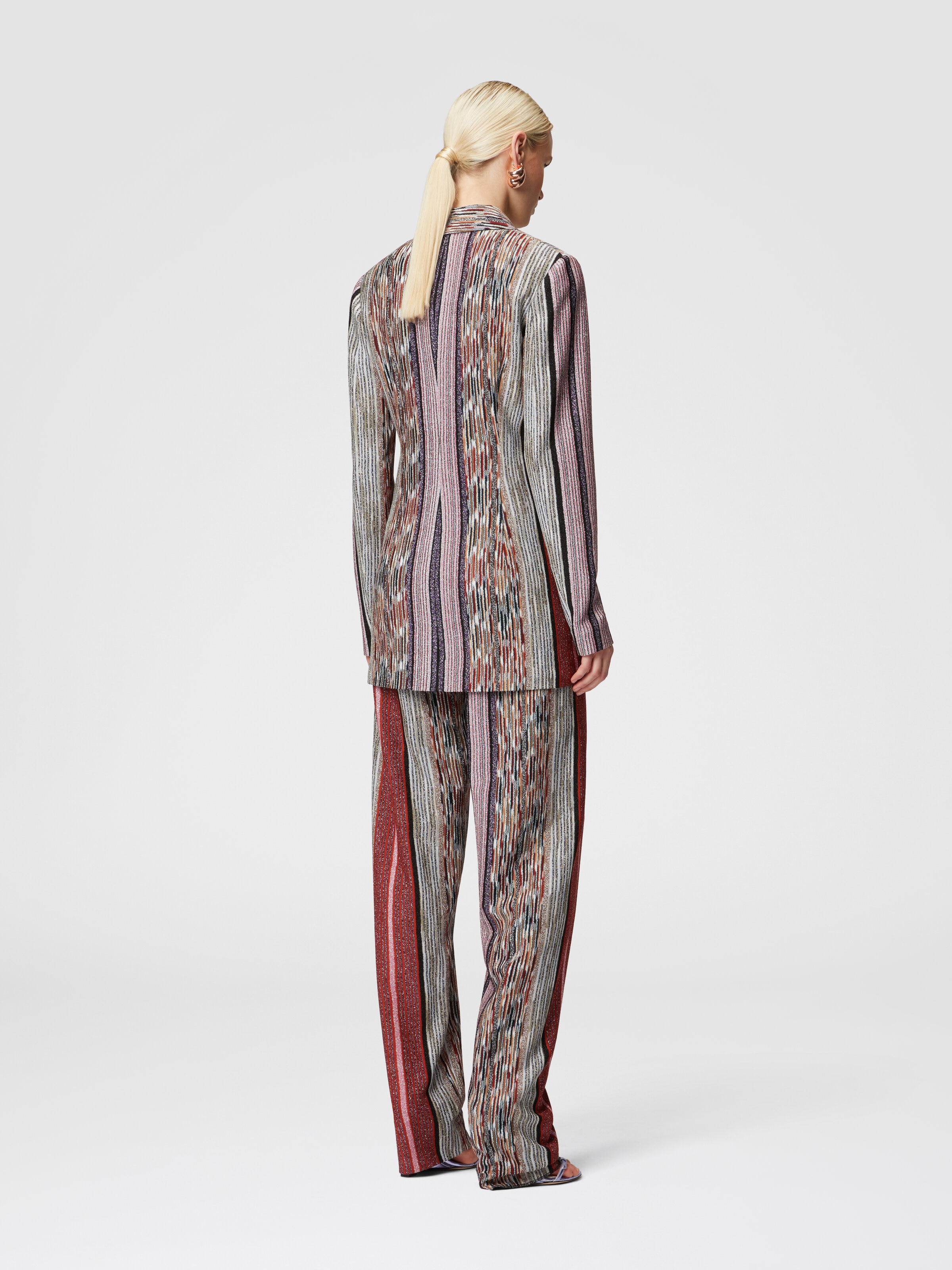Long blazer in lamé striped viscose, Multicoloured  - 2