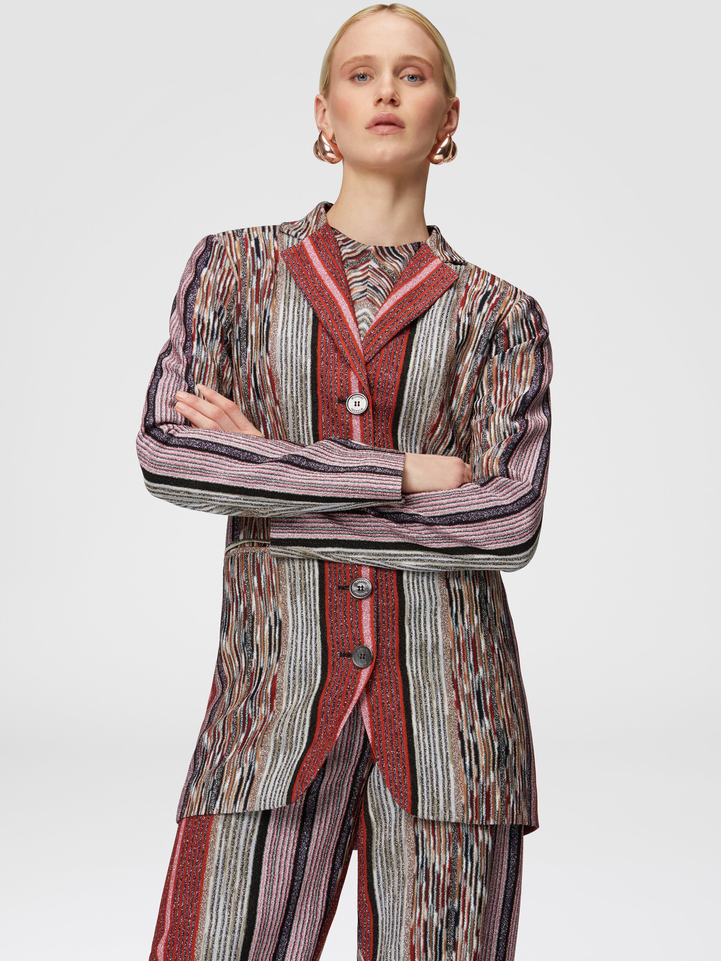 Long blazer in lamé striped viscose, Multicoloured  - 3