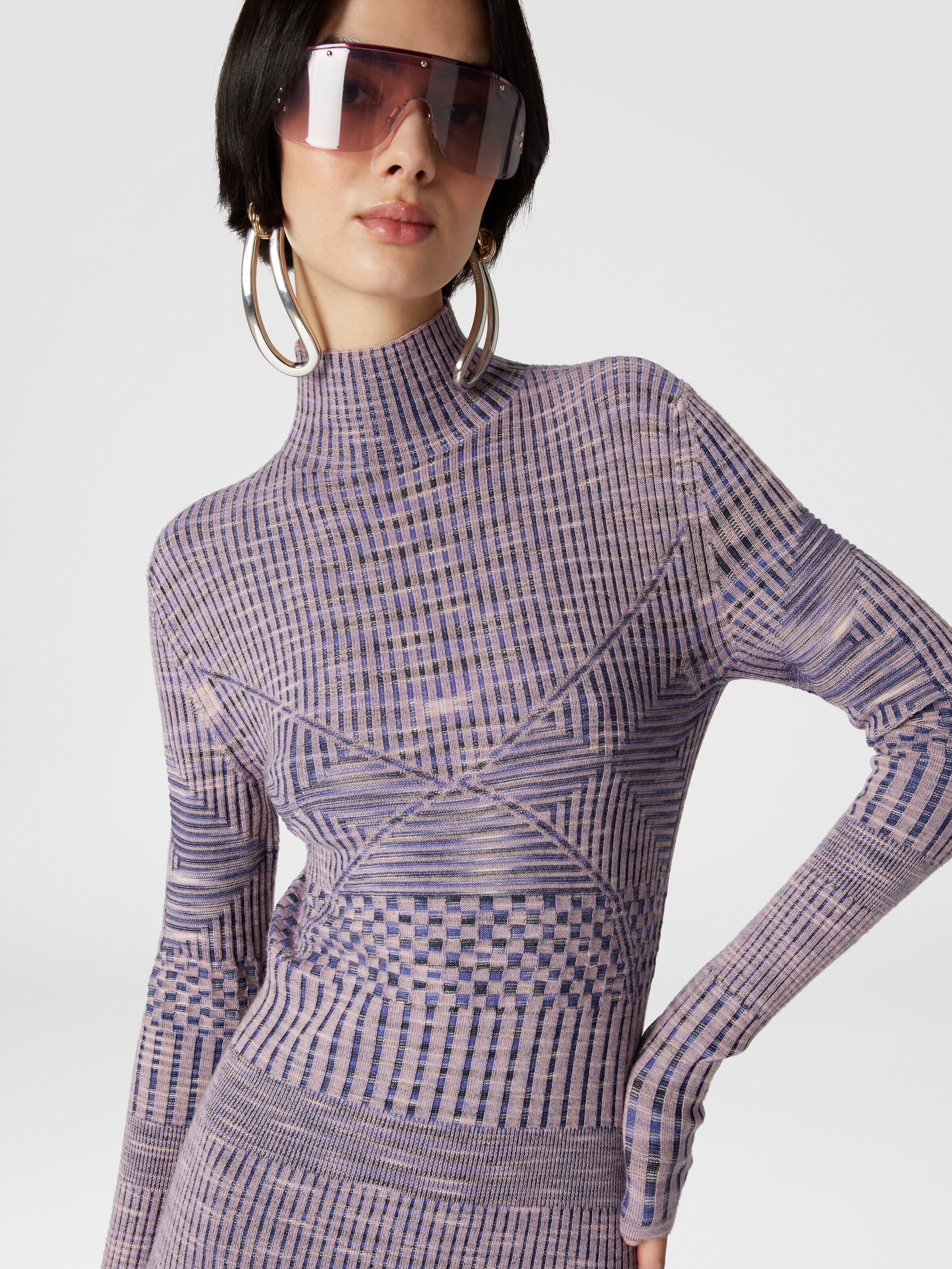 Slub wool turtleneck midi dress, Blue - 4