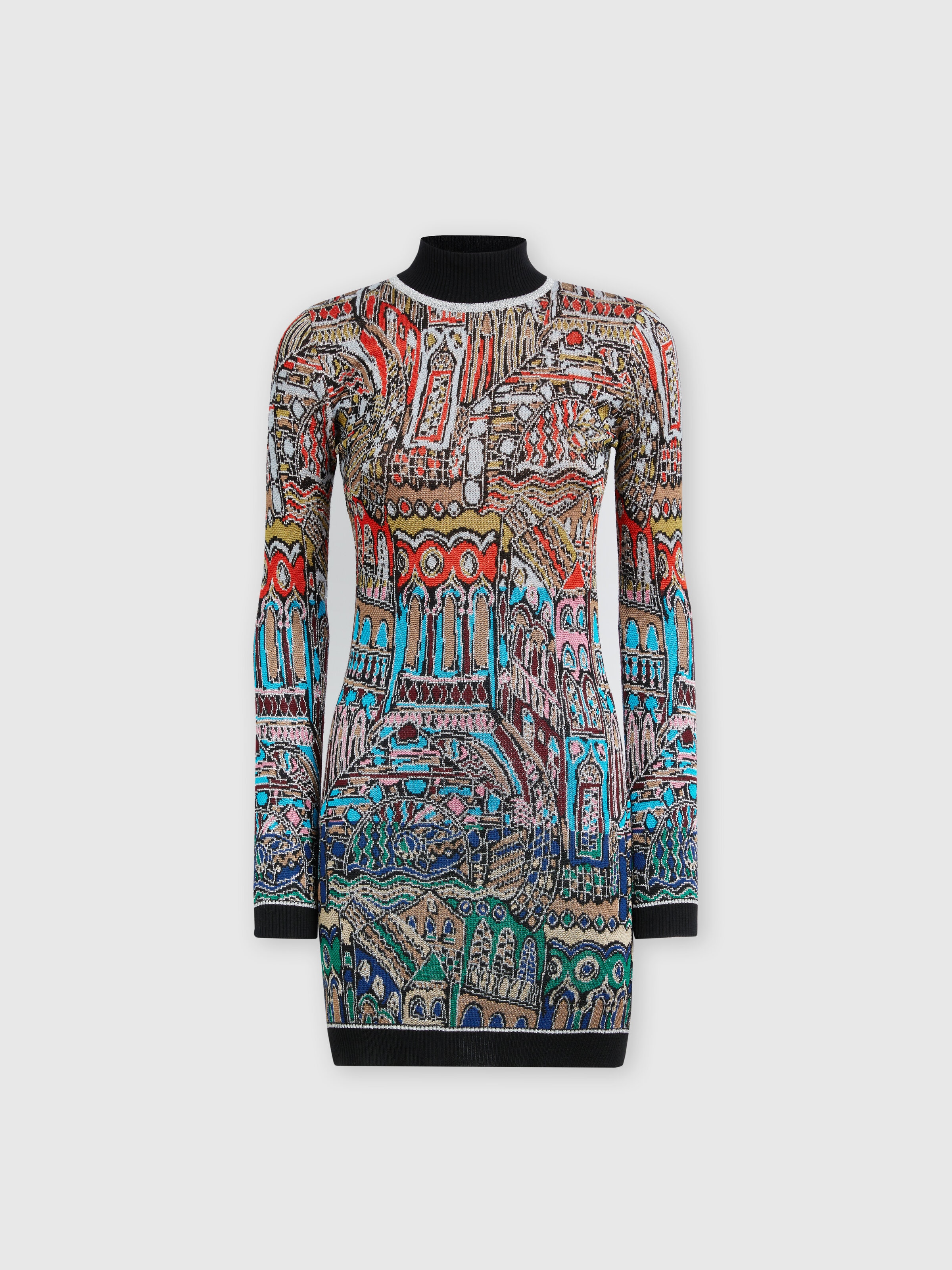 Mini-dress with Venezia jacquard motif, Multicoloured  - 0