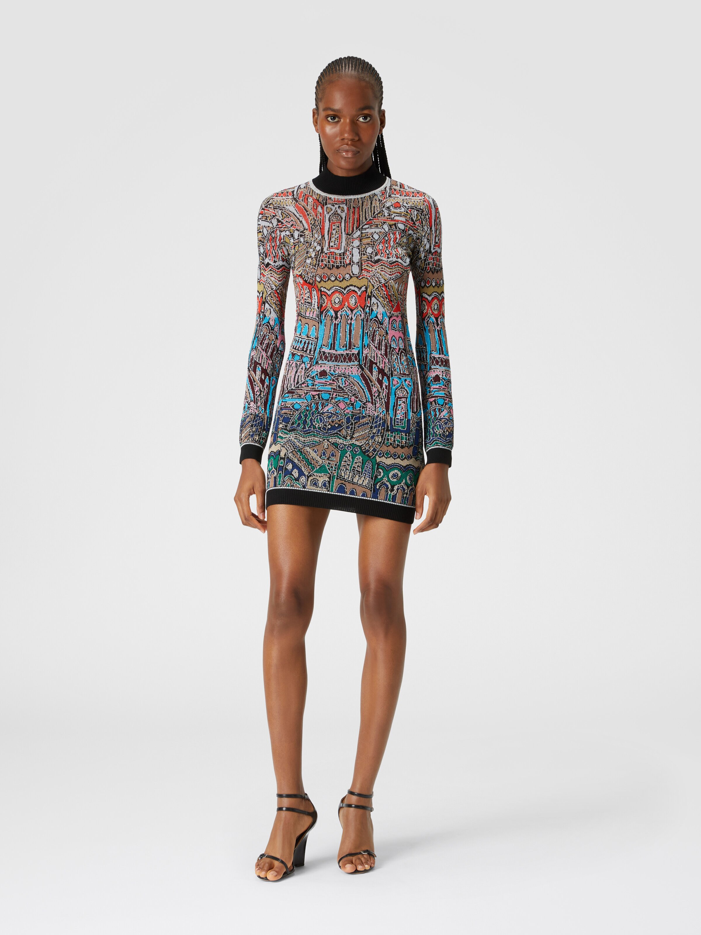 Mini-dress with Venezia jacquard motif, Multicoloured  - 1