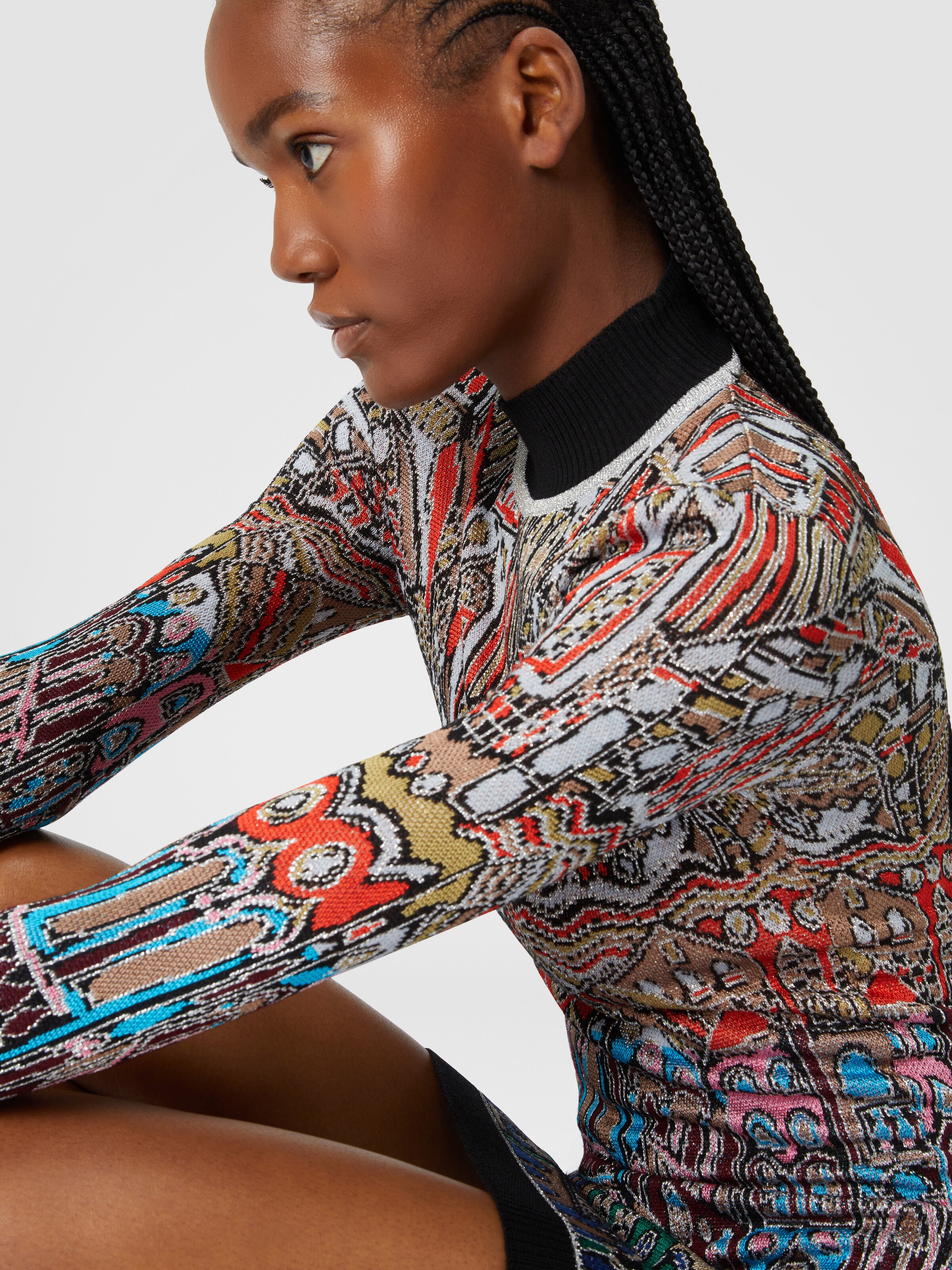 Mini-dress with Venezia jacquard motif, Multicoloured  - 3