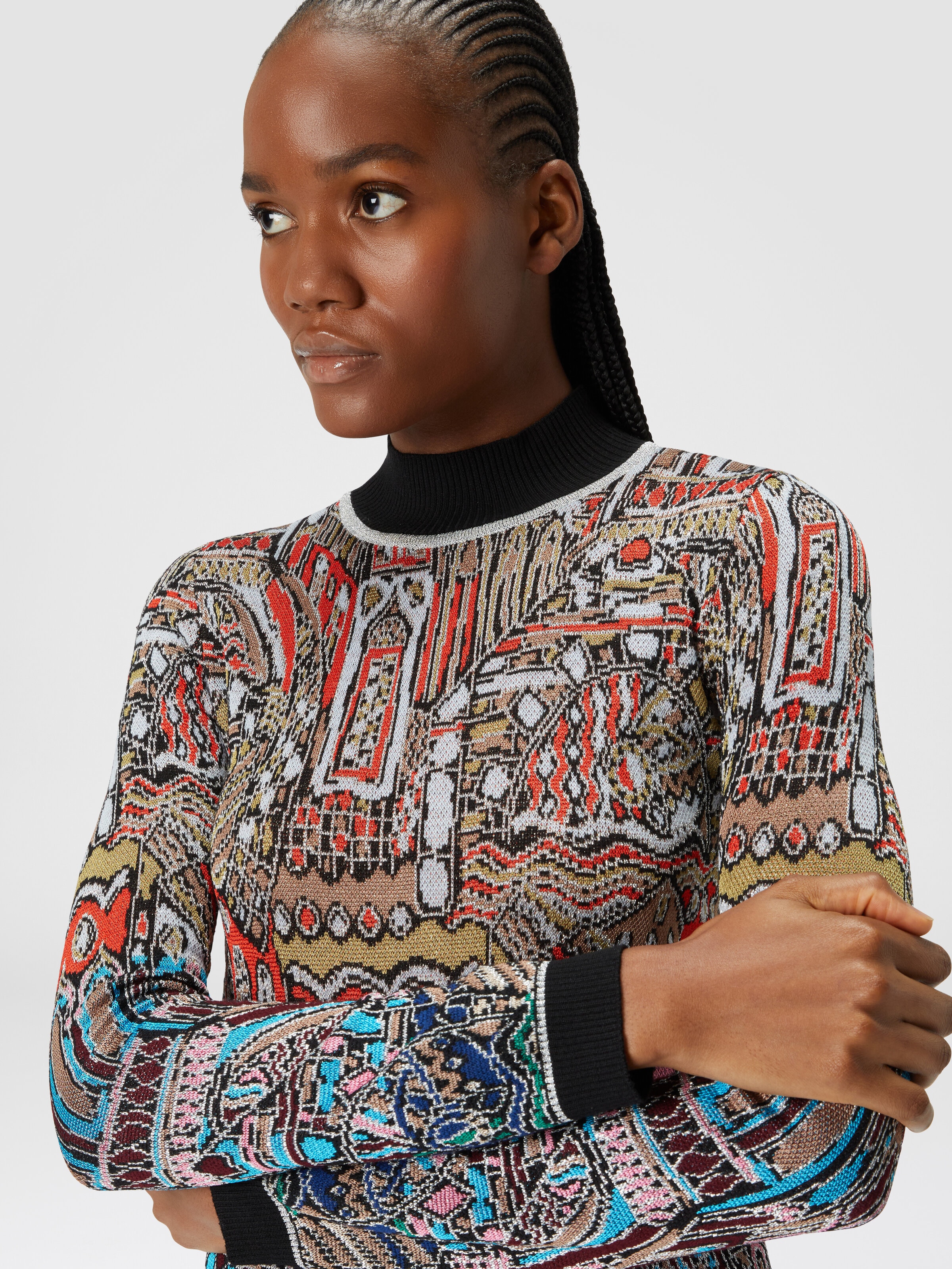 Mini-dress with Venezia jacquard motif, Multicoloured  - 4