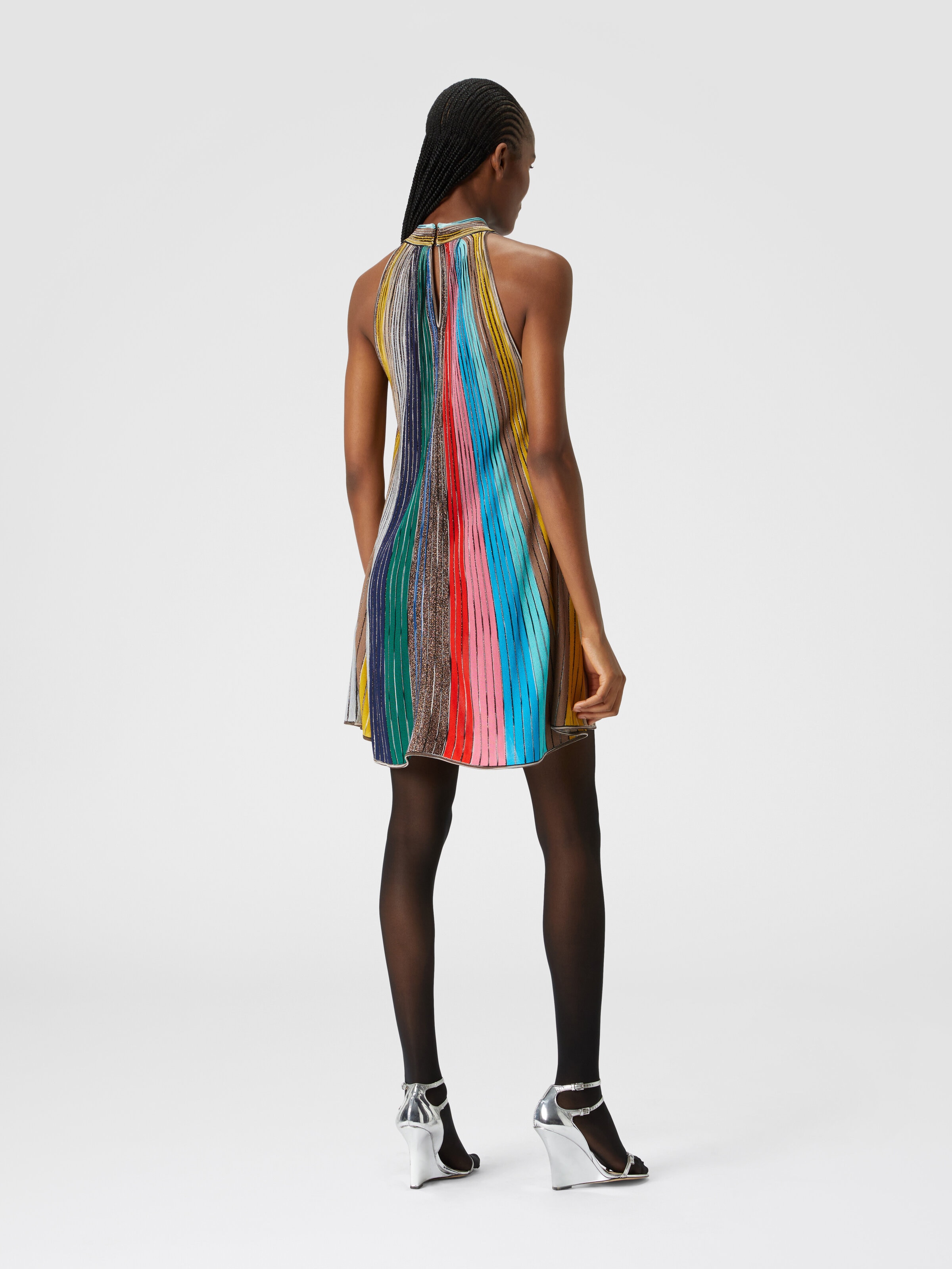 Sleeveless mini-dress in lamé pleated knit, Multicoloured  - 2