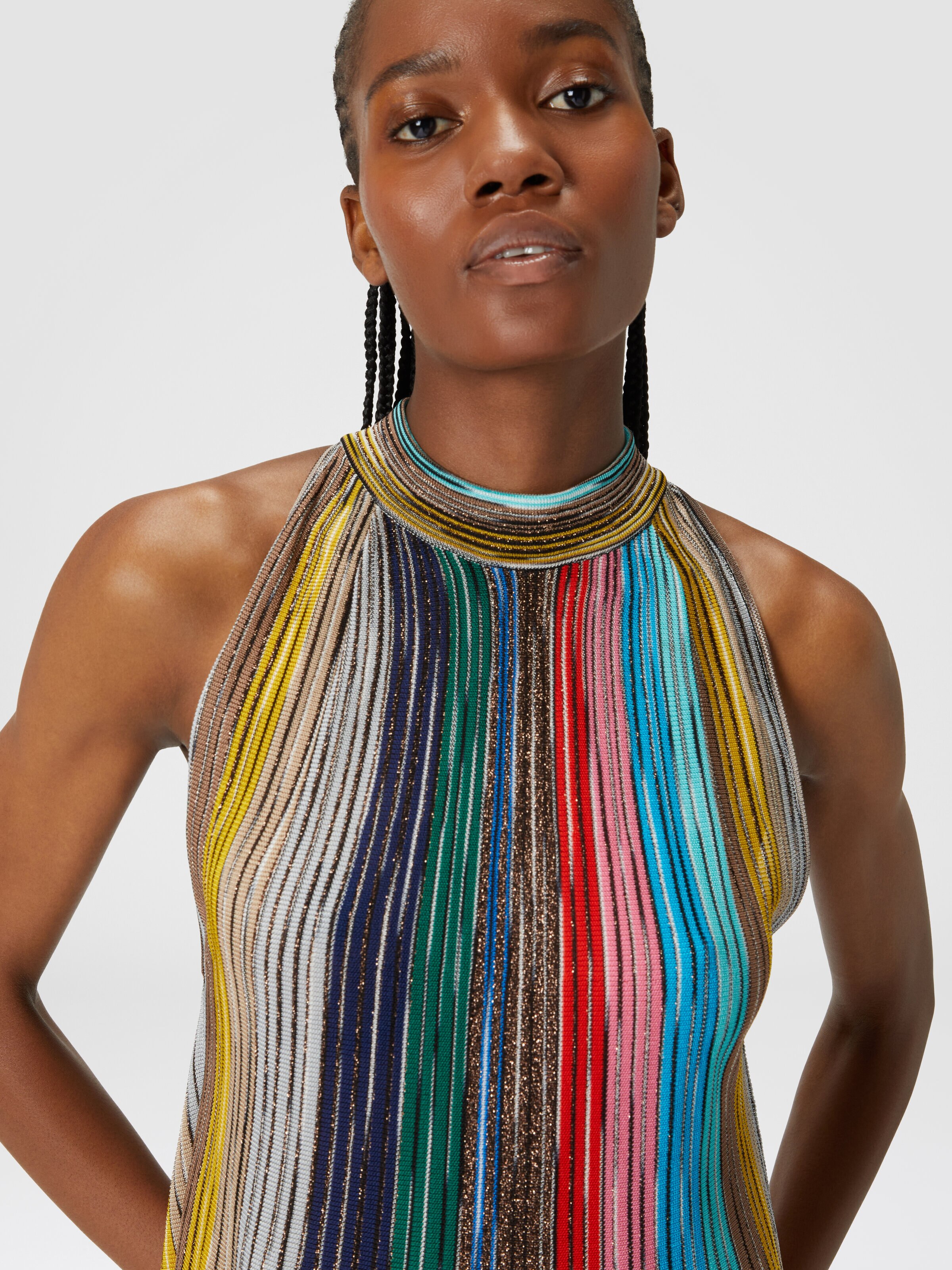 Sleeveless mini-dress in lamé pleated knit, Multicoloured  - 4