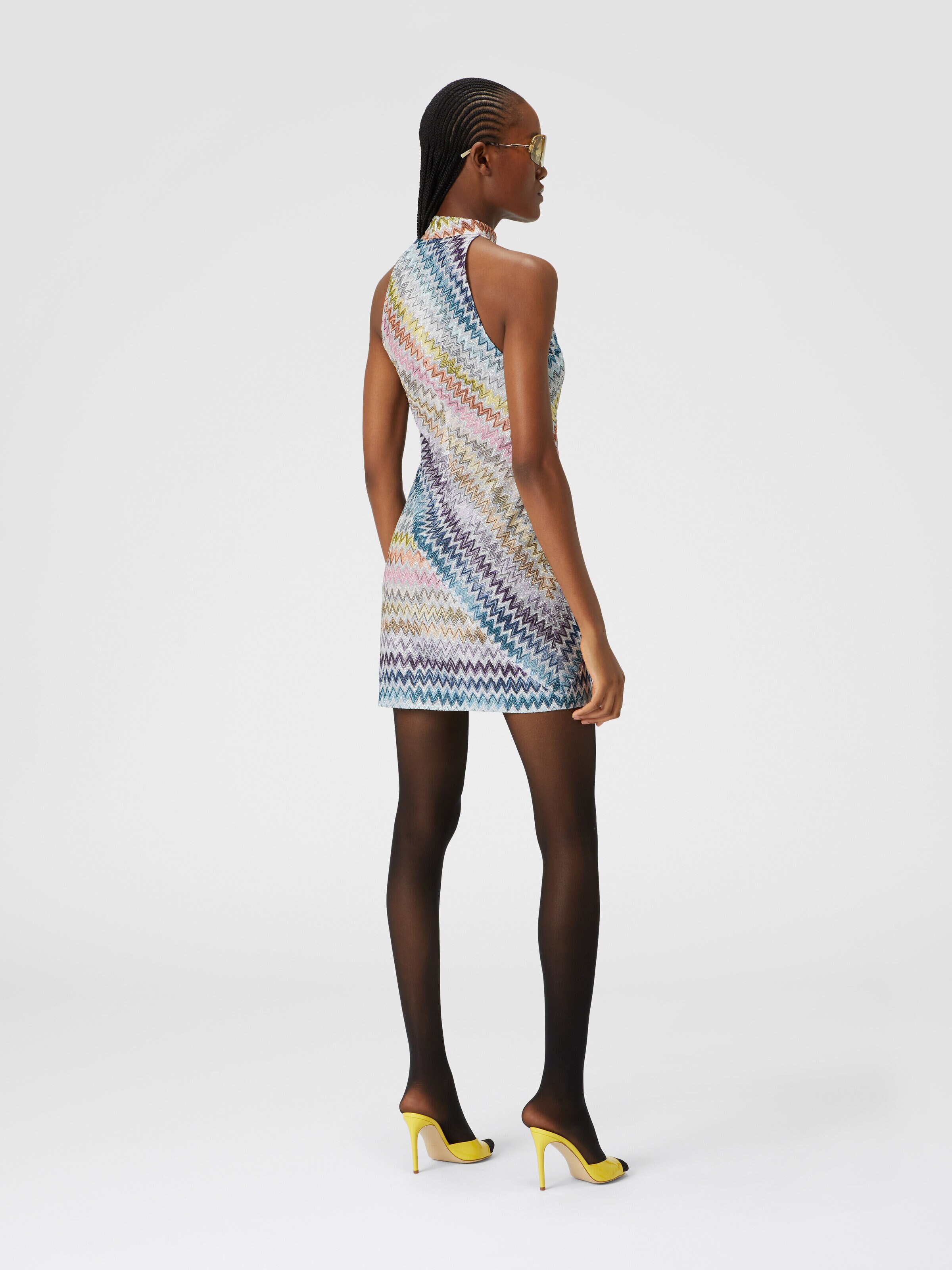 Sleeveless mini-dress in zig zag lamé viscose Multicoloured | Missoni