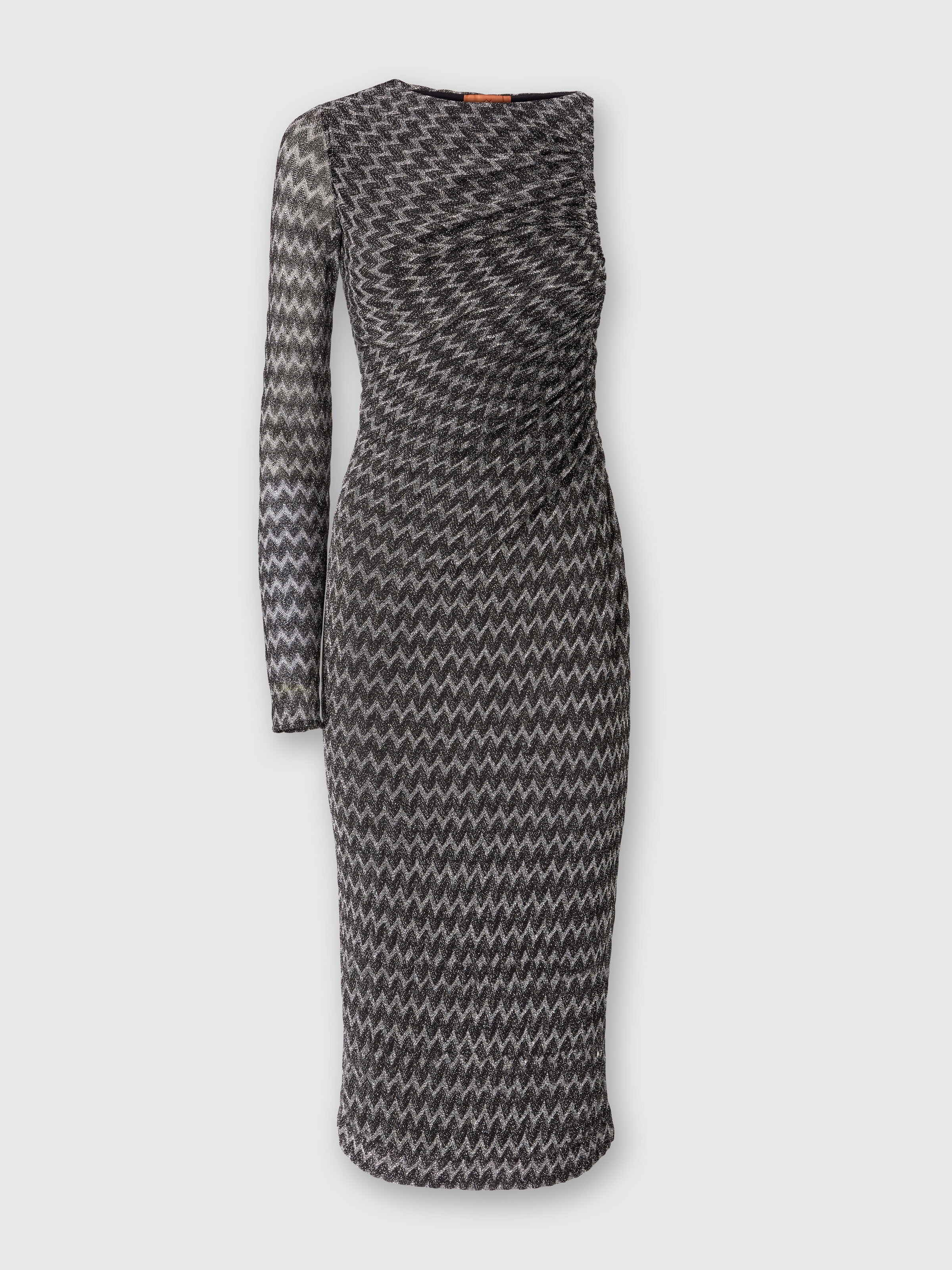 Robe midi à une épaule en viscose lamée, Noir & Multicolore  - 0